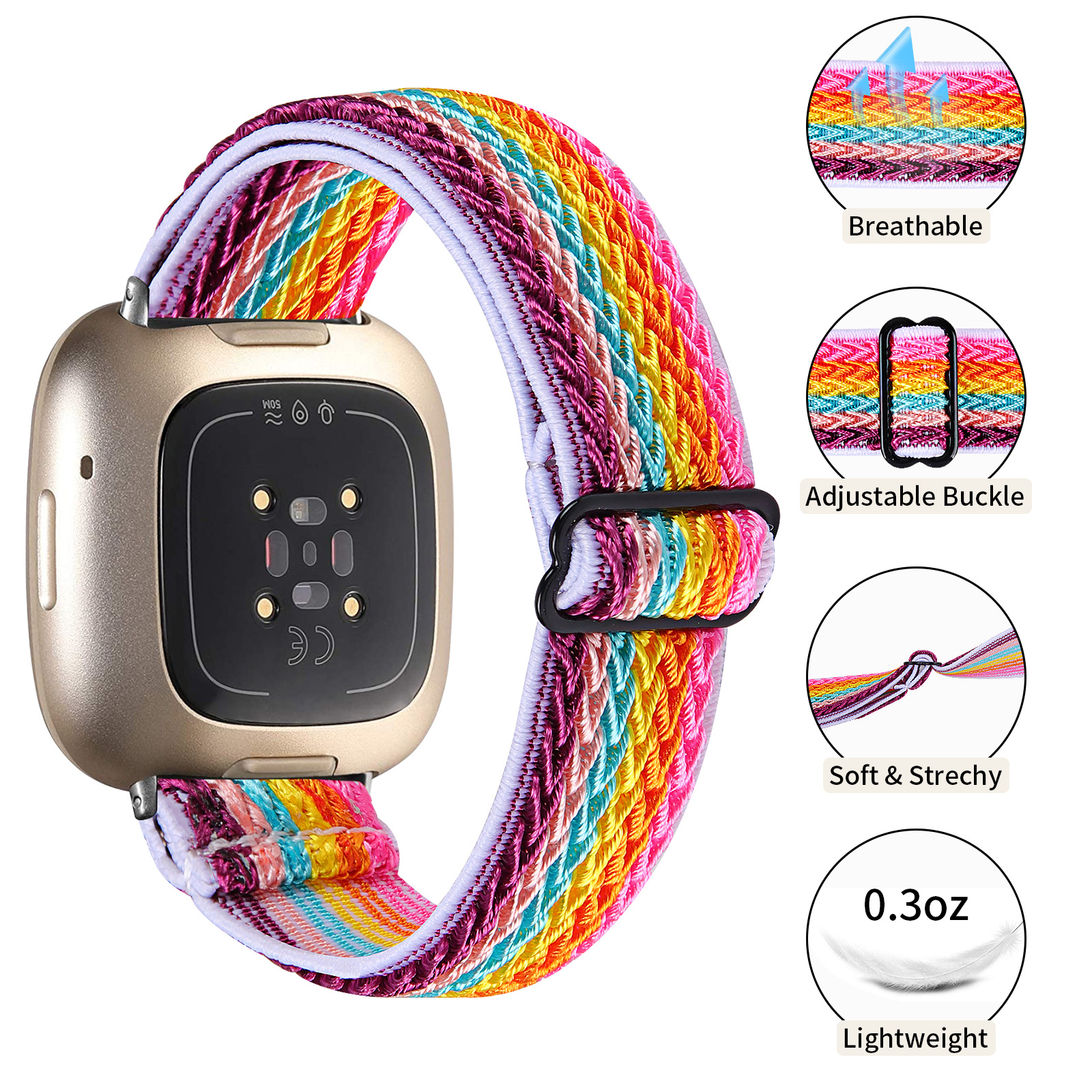 Fitbit Versa 3 / Sense Nylon Stretch Bandje - Colourful