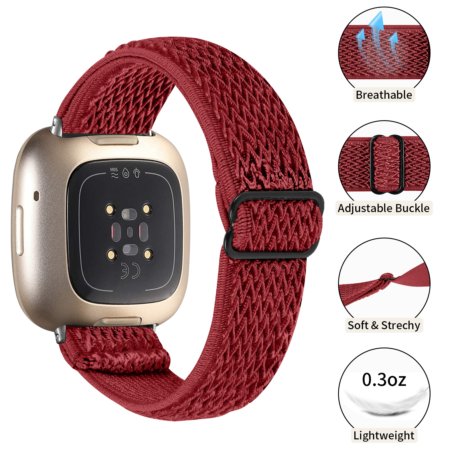 Fitbit Versa 3 / Sense Nylon Stretch Bandje - Bordeauxrood