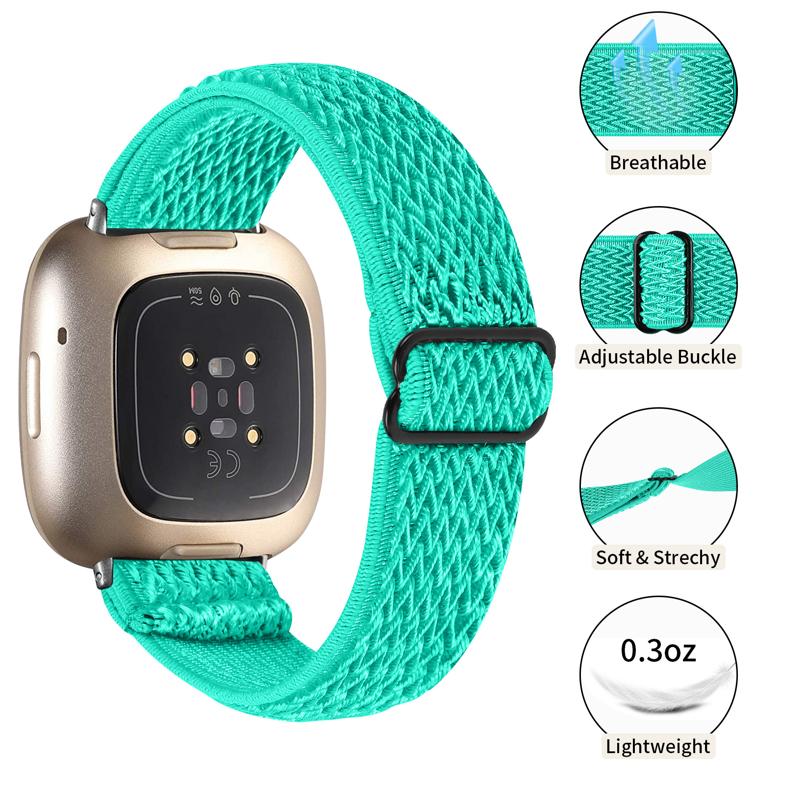 Fitbit Versa 3 / Sense Nylon Stretch Bandje - Turquoise