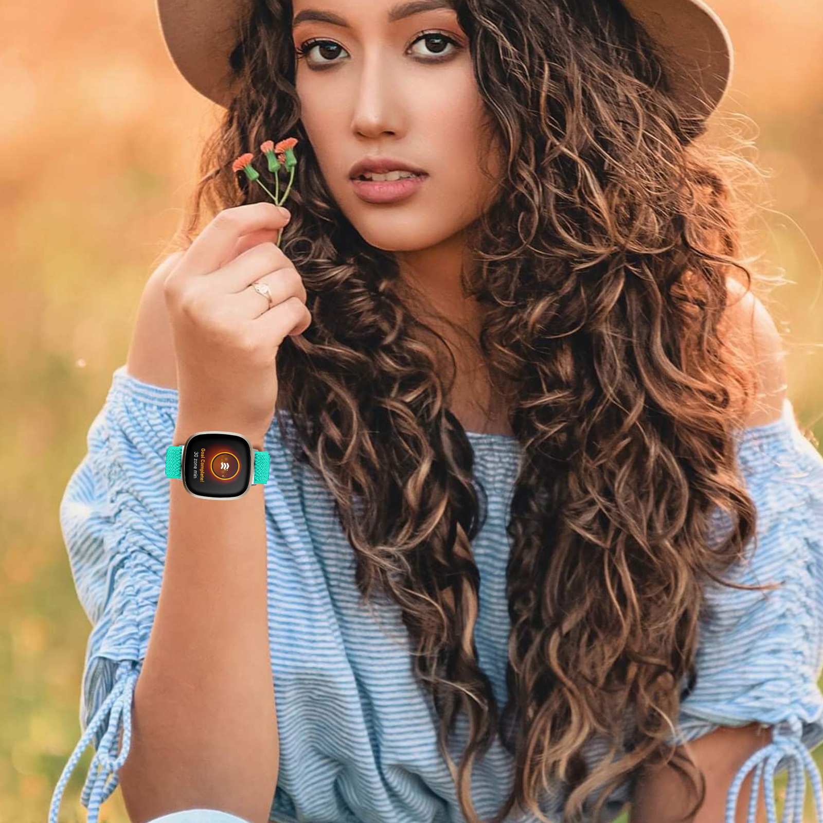 Fitbit Versa 3 / Sense Nylon Stretch Bandje - Turquoise