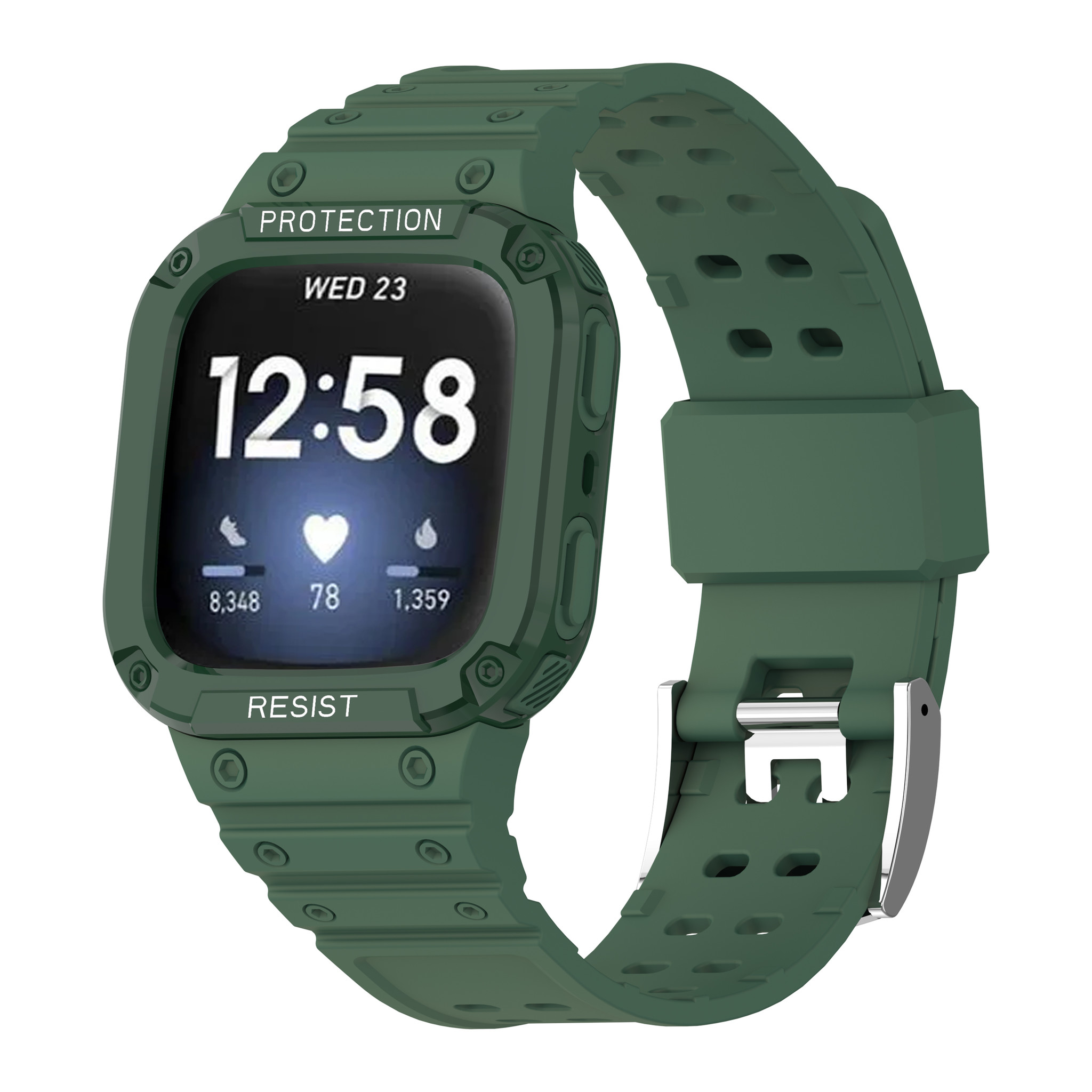 Fitbit Versa 3/2/1/Sense Shock Resist Bandje - Donkergroen