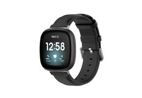 Fitbit Versa 3/Sense Vacca Leer Bandje  - Zwart