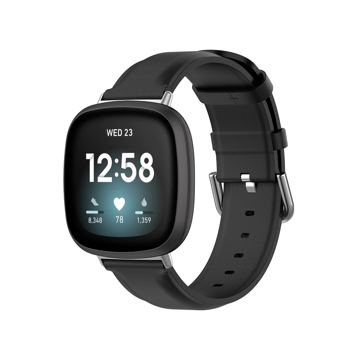 Fitbit Versa 3/Sense Vacca Leer Bandje  - Zwart