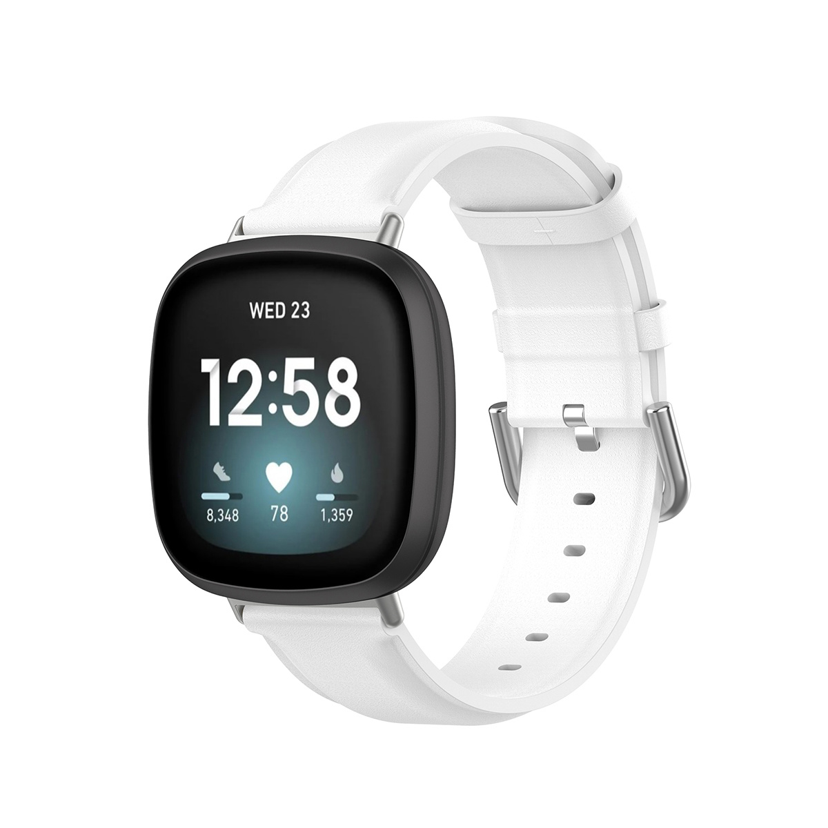 Fitbit Versa 3/Sense Vacca Leer Bandje - Wit