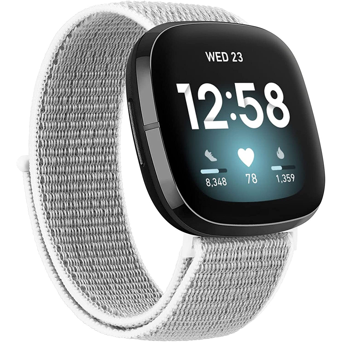 Fitbit Versa 3 / Sense Nylon Velcro Bandje - Lichtgrijs