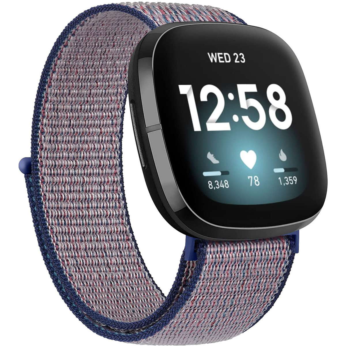Fitbit Versa 3 / Sense Nylon Velcro Bandje - Donkerblauw