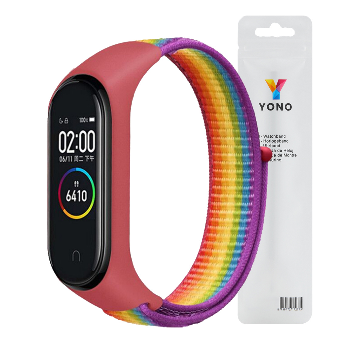 Xiaomi Mi Band 5 / 6 Nylon Velcro Bandje - Regenboog