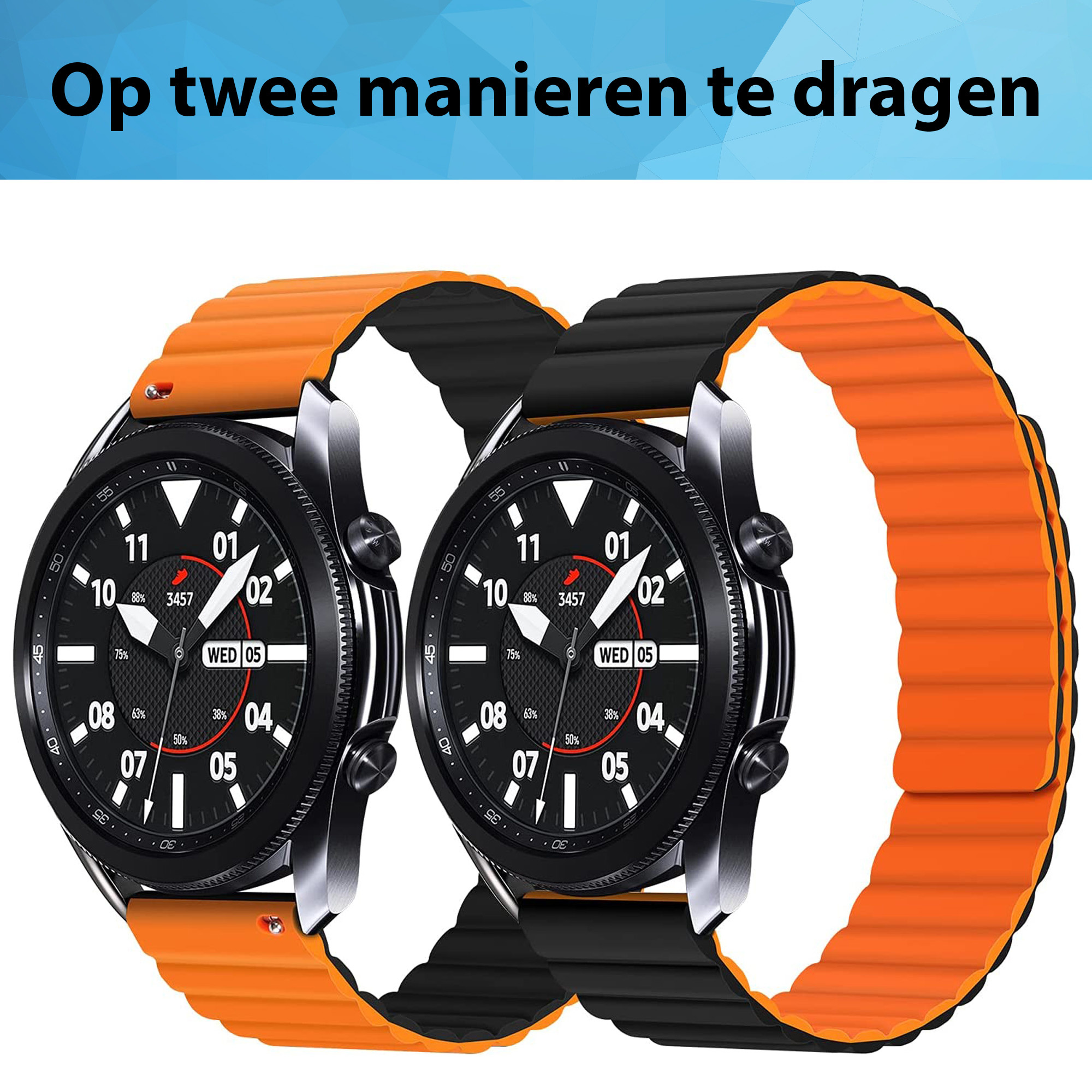Siliconen Link Bandje 20mm - Zwart/Oranje