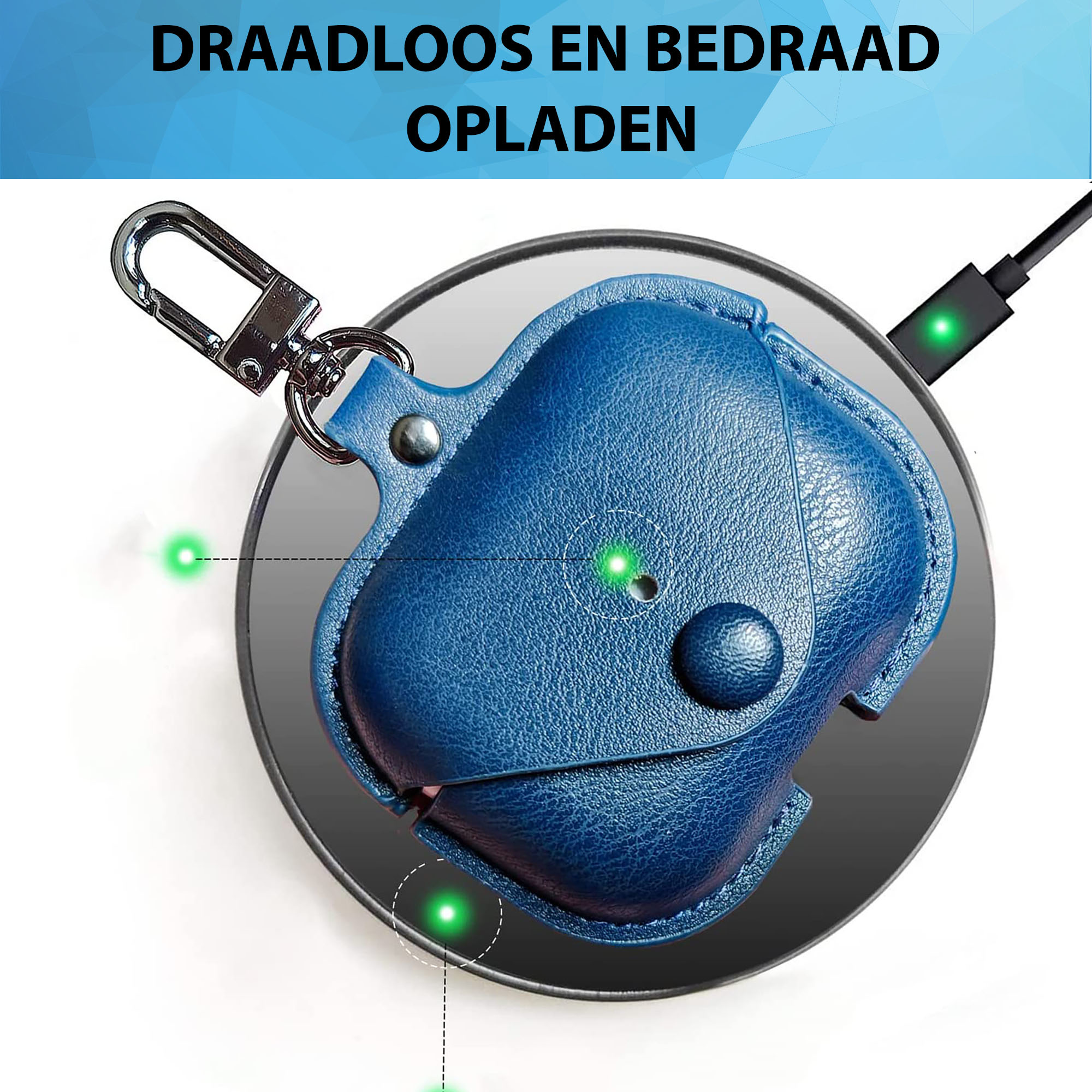YONO Airpods Pro Hoesje - Leer met Clip - Blauw