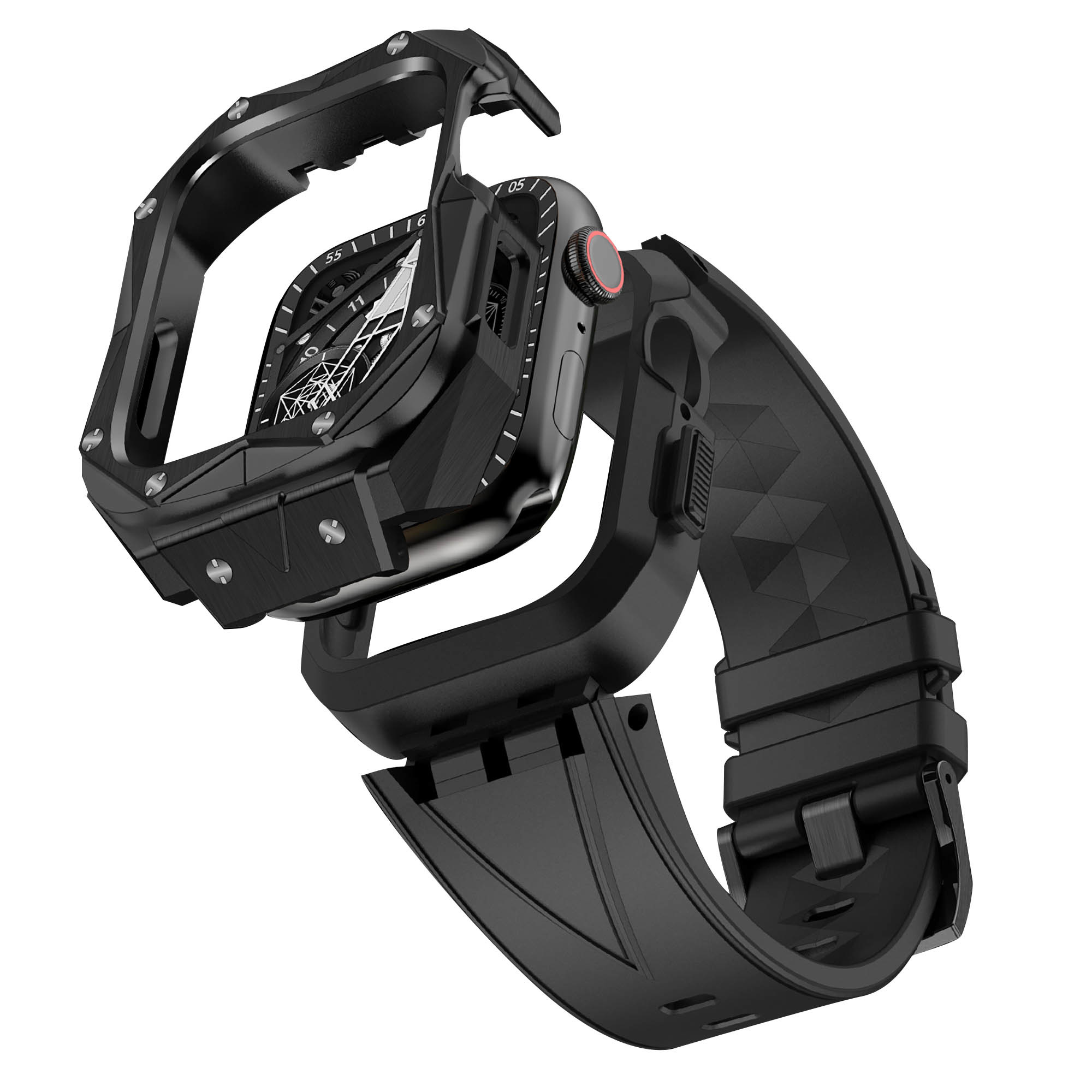 Apple Watch Luxe Horlogeband met RVS Case - Zwart