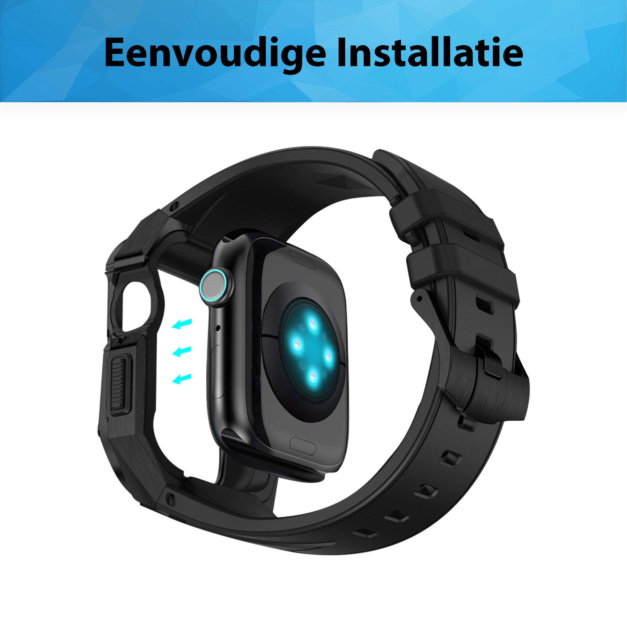 Apple Watch Luxe Horlogeband met RVS Case - Zwart