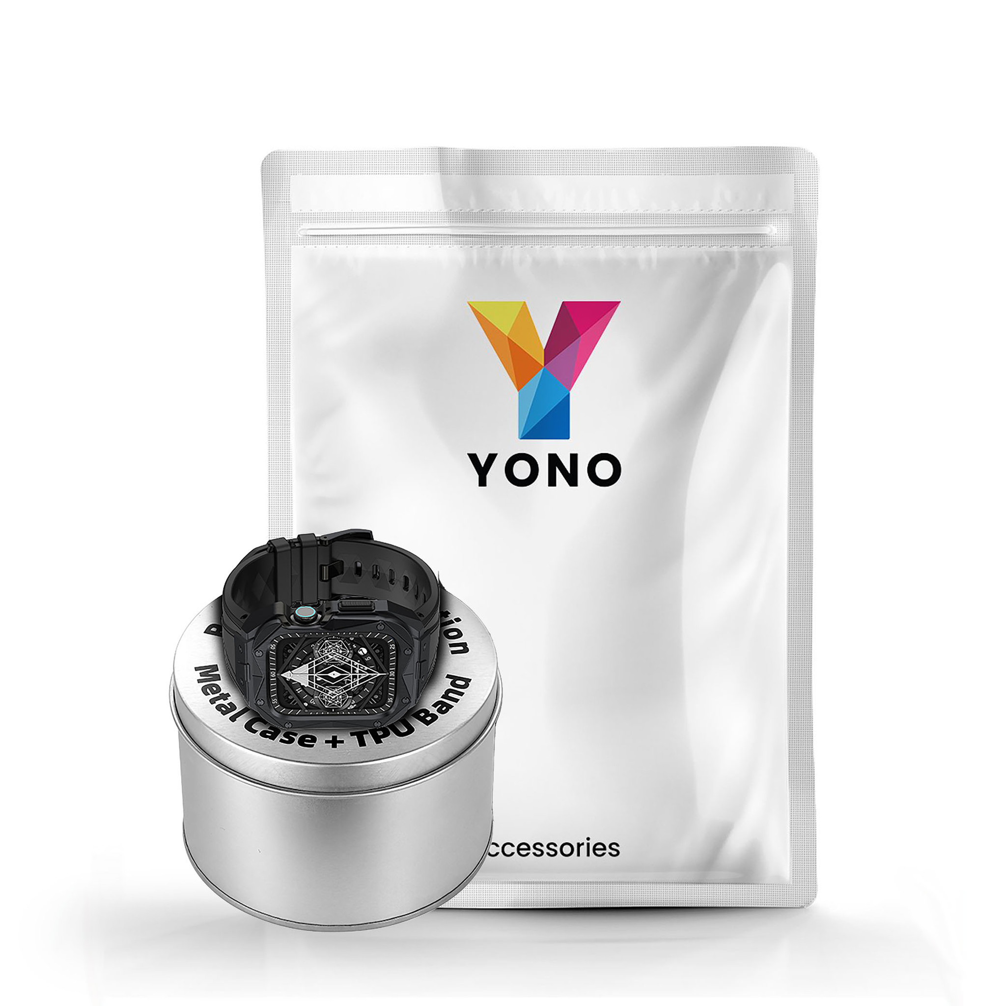 Apple Watch Luxe Horlogeband met RVS Case - Zwart
