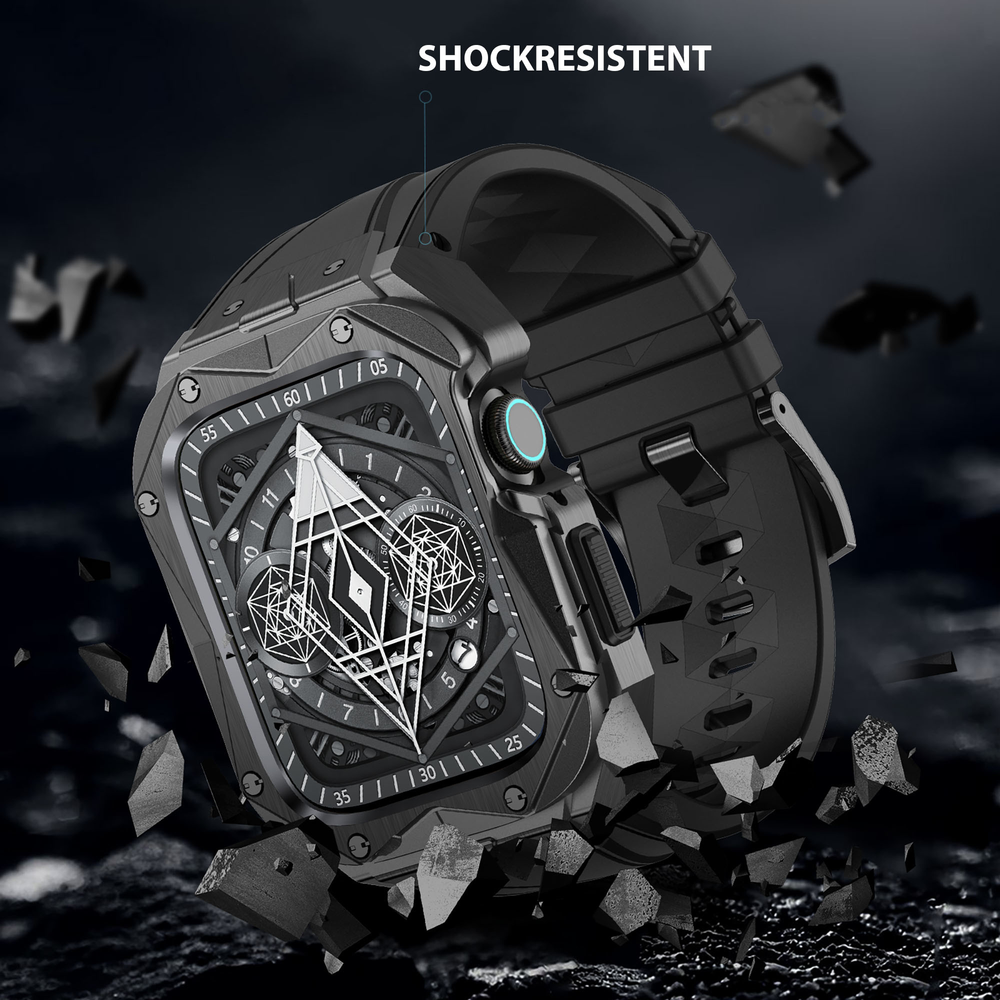Apple Watch Luxe Horlogeband met RVS Case - Zwart