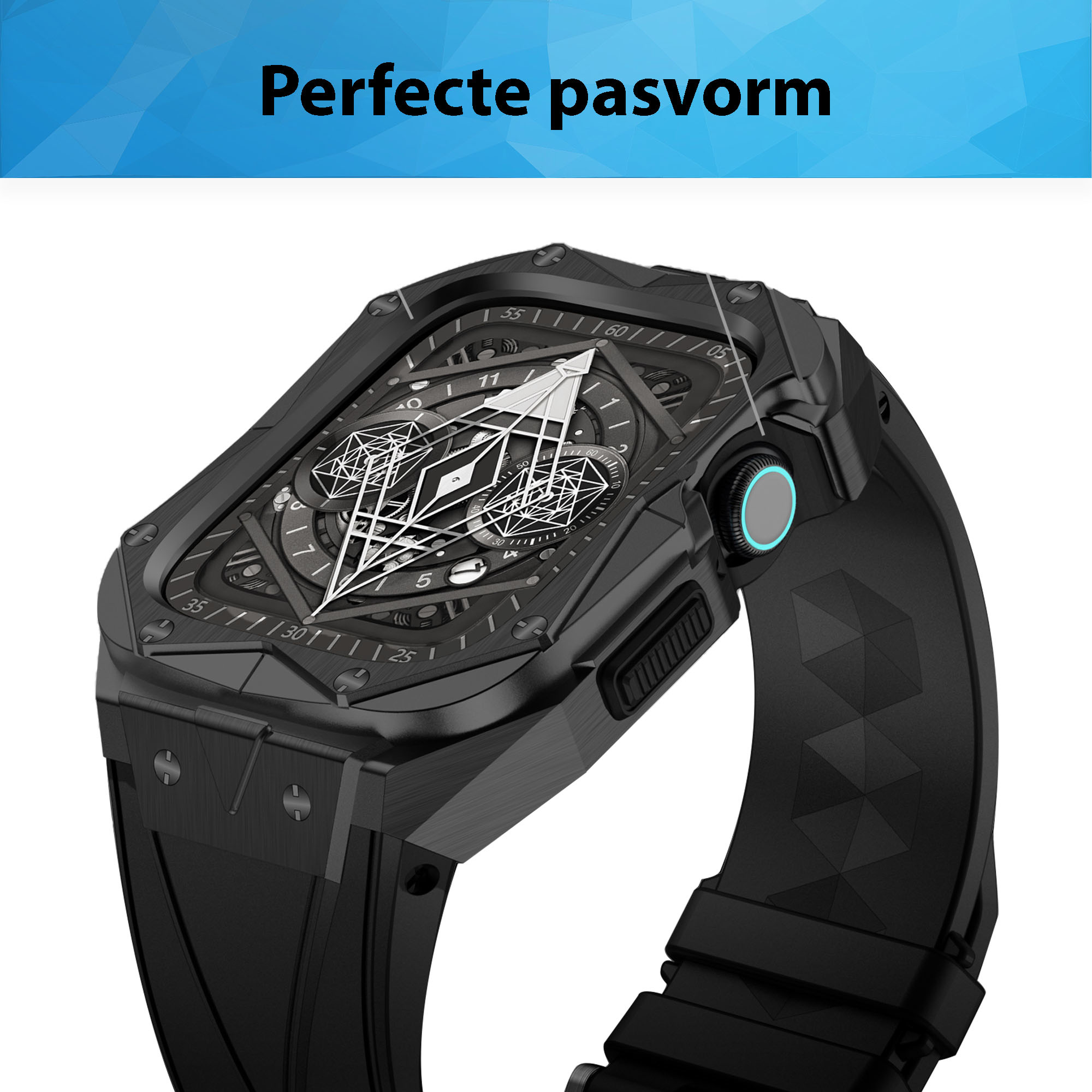 Apple Watch Luxe Horlogeband met RVS Case - Zwart