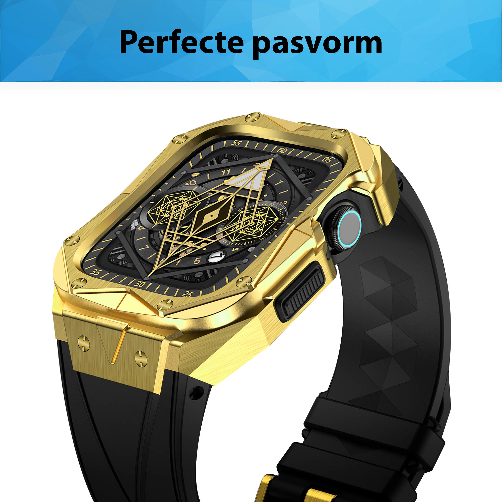 Apple Watch Luxe Horlogeband met RVS Case - Goud