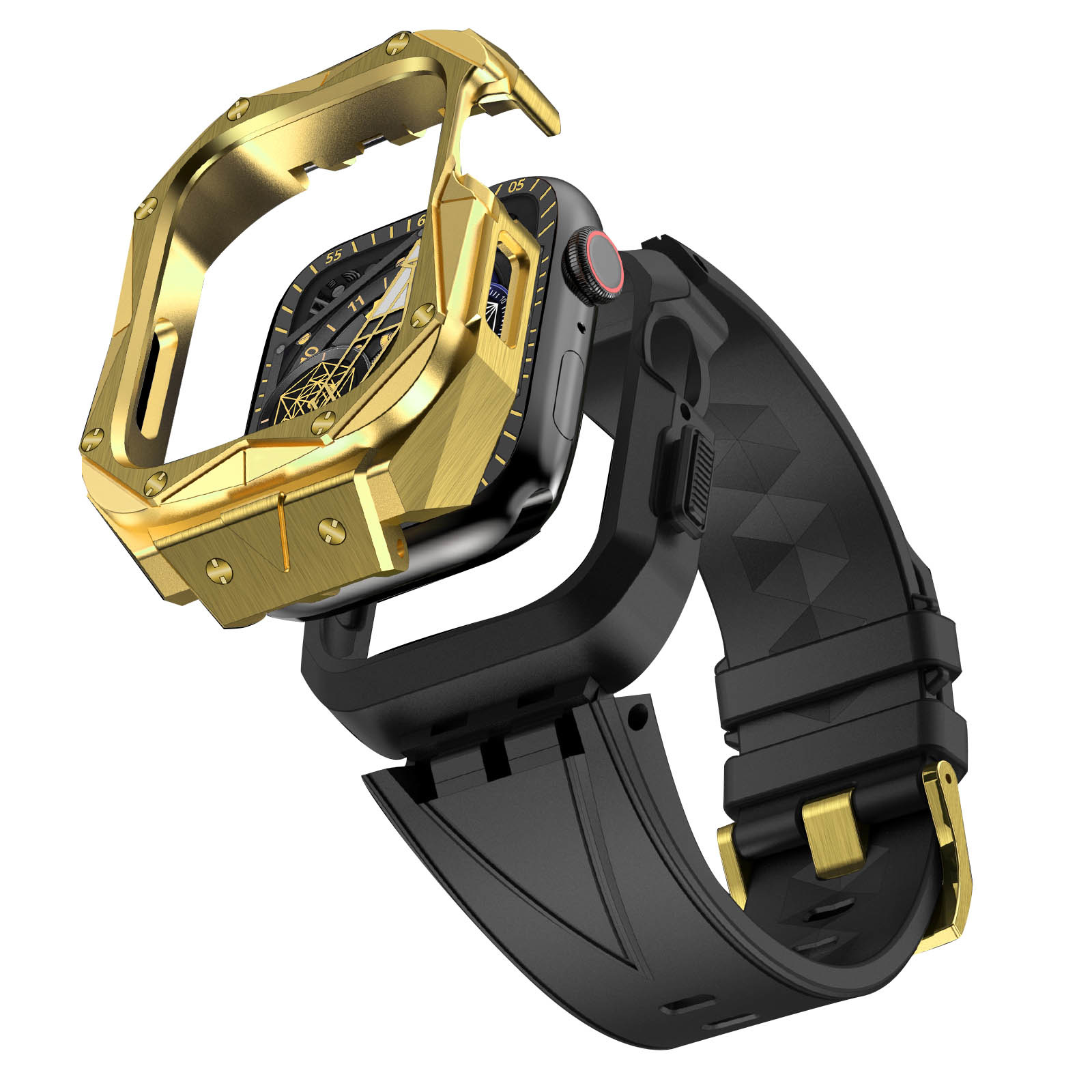 Apple Watch Luxe Horlogeband met RVS Case - Goud