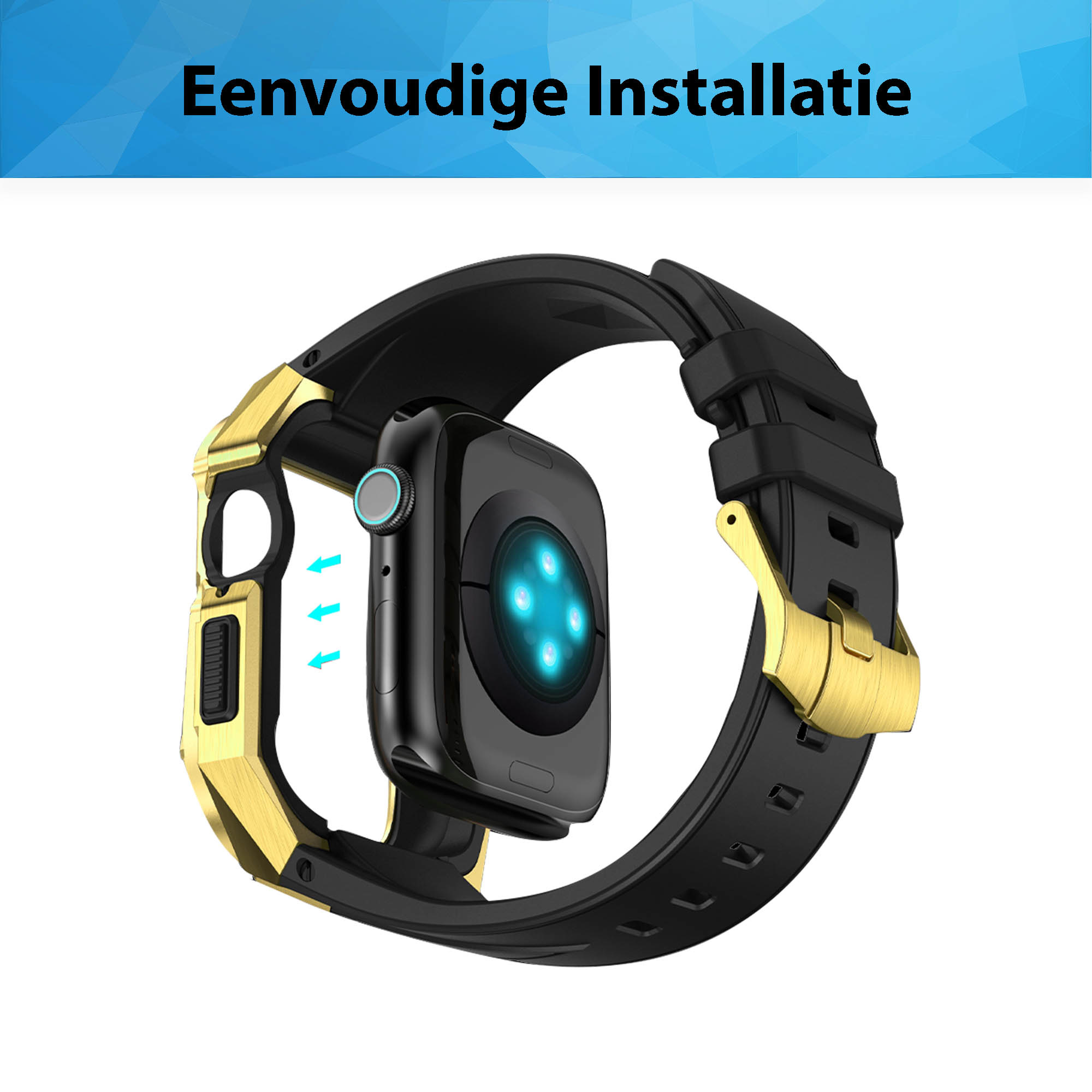 Apple Watch Luxe Horlogeband met RVS Case - Goud