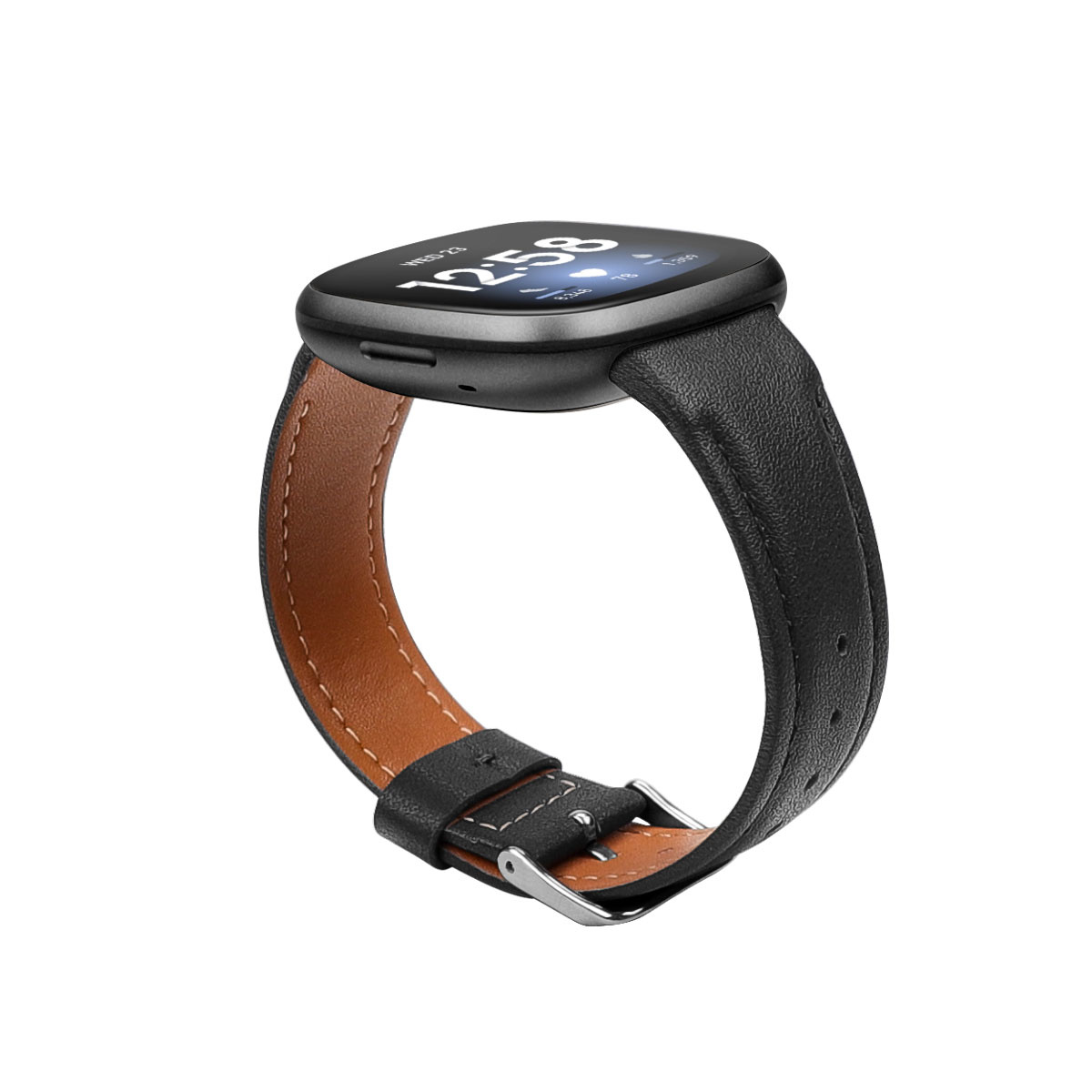 Fitbit Versa 4 / Sense 2 Leer Bandje - Zwart