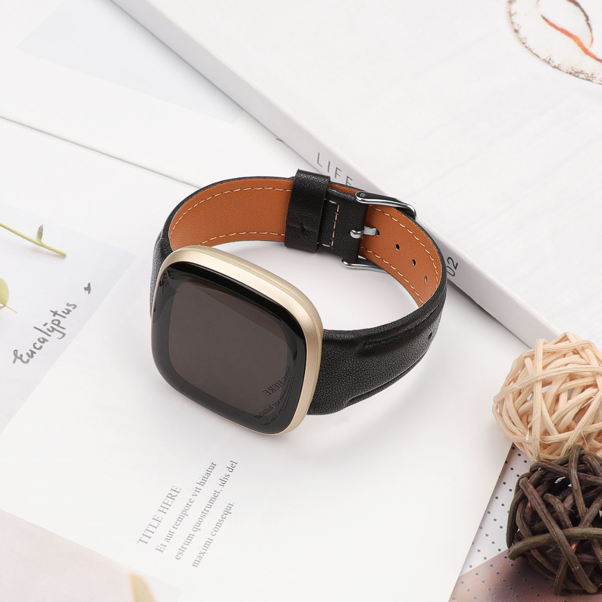 Fitbit Versa 4 / Sense 2 Leer Bandje - Zwart