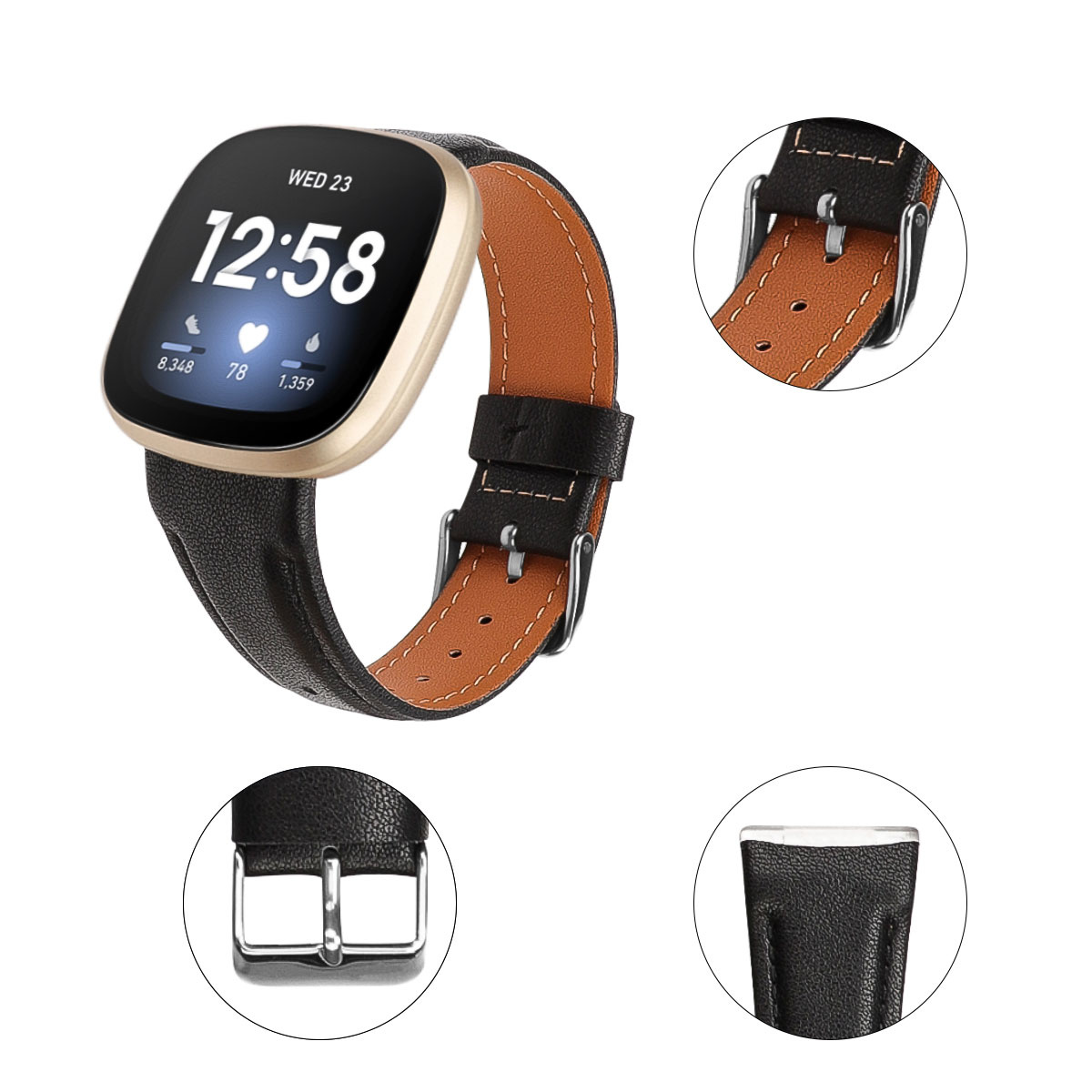 Fitbit Versa 4 / Sense 2 Leer Bandje - Zwart