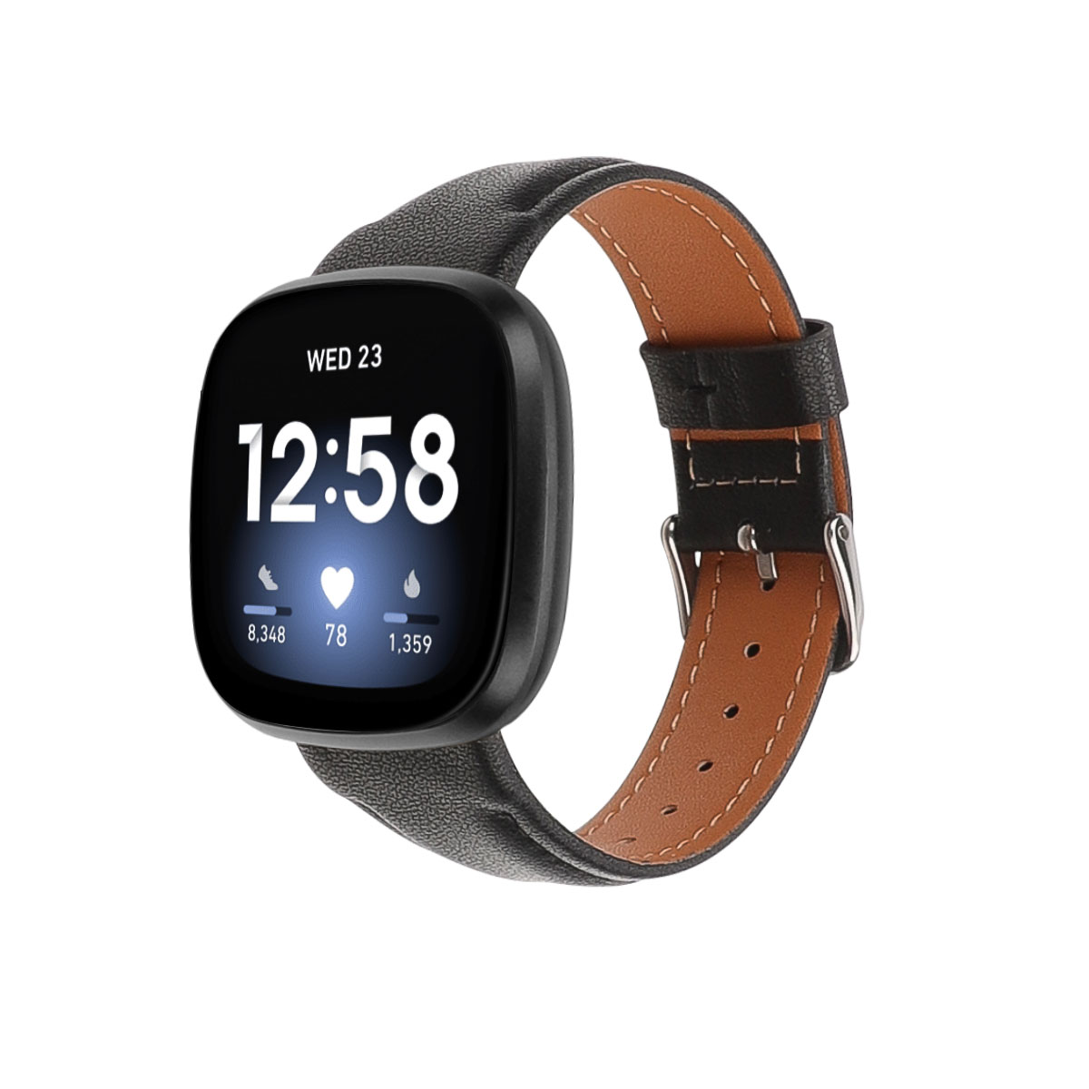 Fitbit Versa 4 / Sense 2 Leer Bandje - Zwart