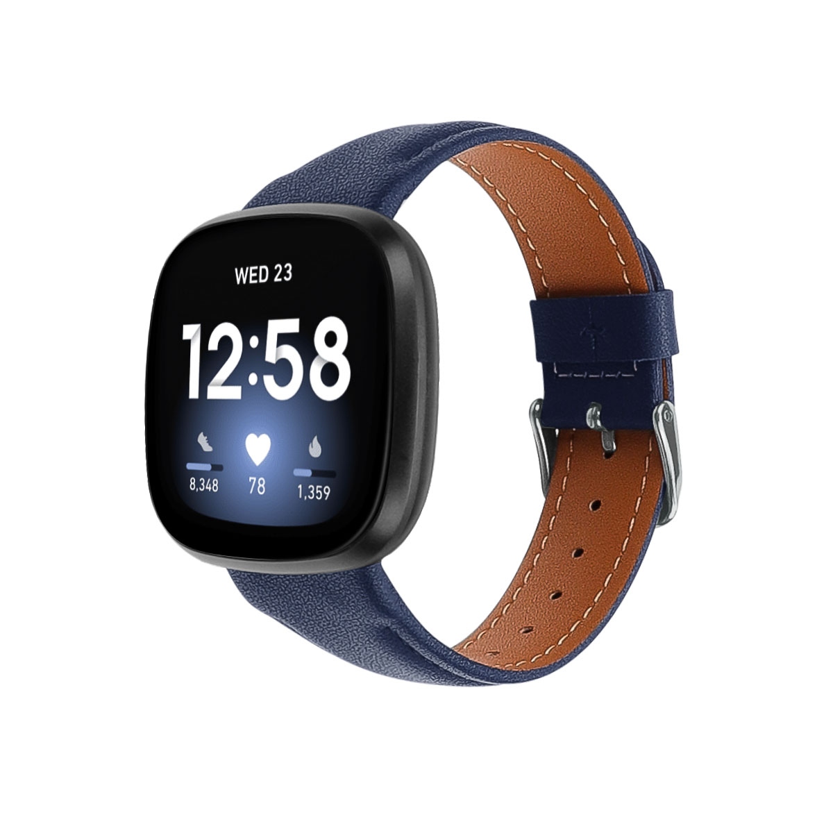 Fitbit Versa 4 / Sense 2 Leer Bandje - Donkerblauw