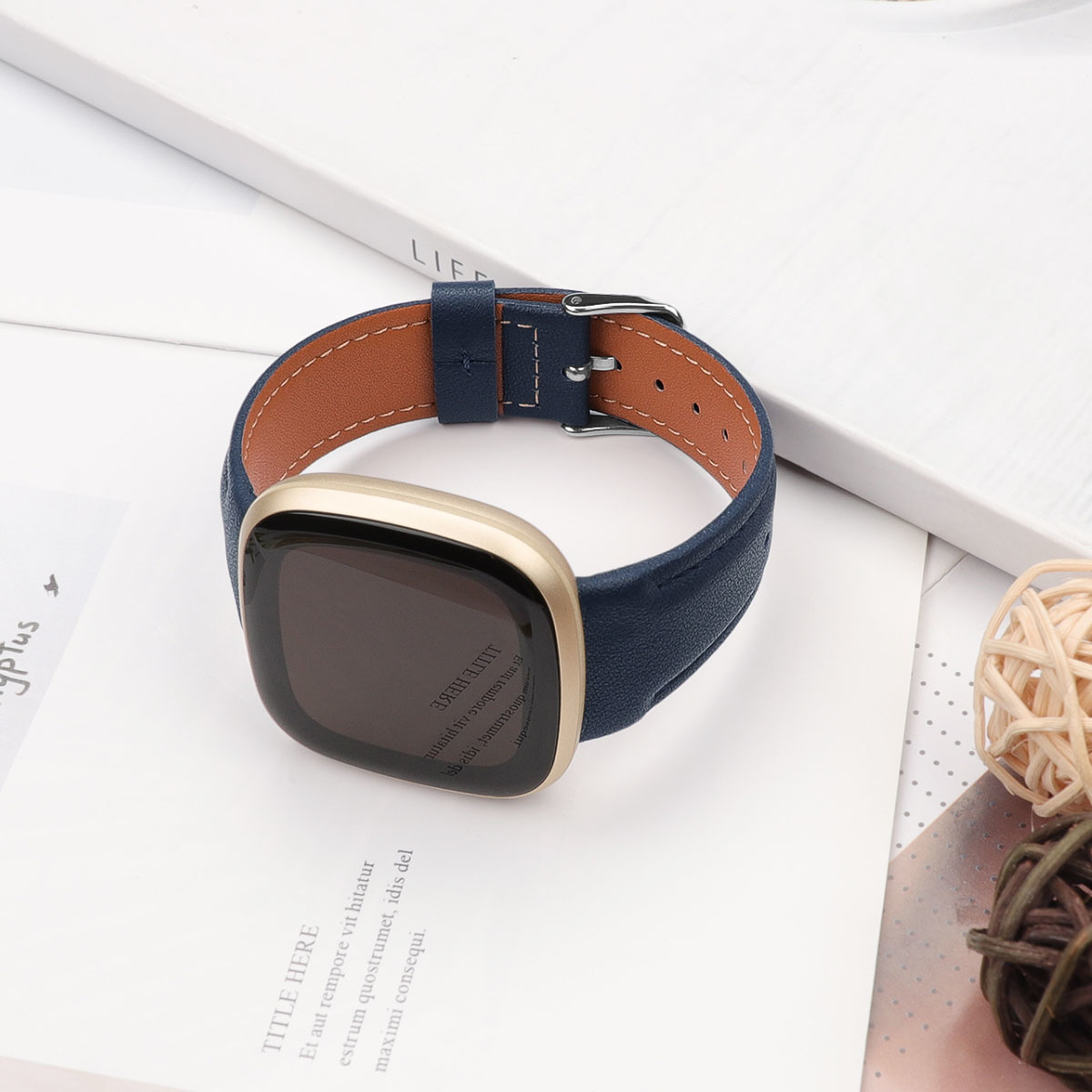 Fitbit Versa 4 / Sense 2 Leer Bandje - Donkerblauw