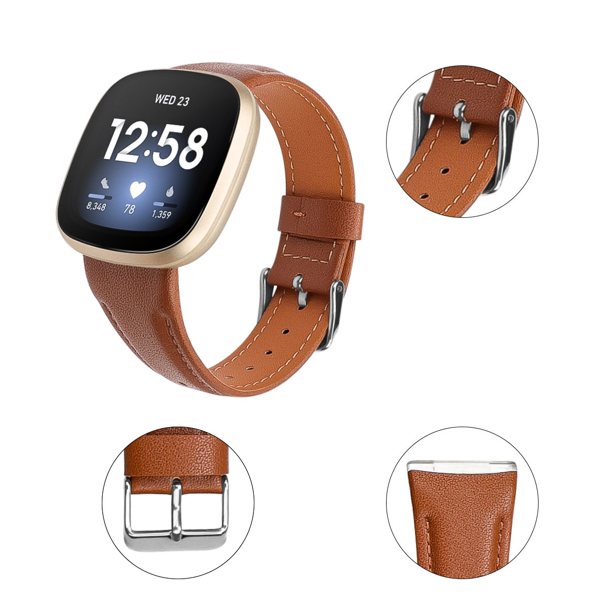 Fitbit Versa 4 / Sense 2 Leer Bandje - Bruin