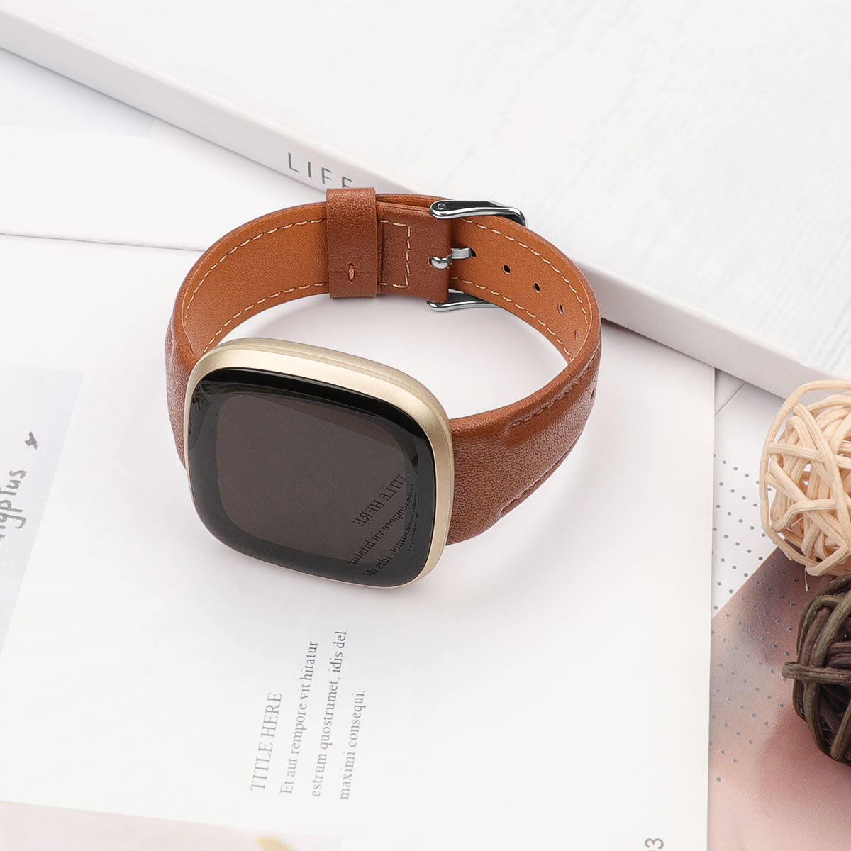 Fitbit Versa 4 / Sense 2 Leer Bandje - Bruin