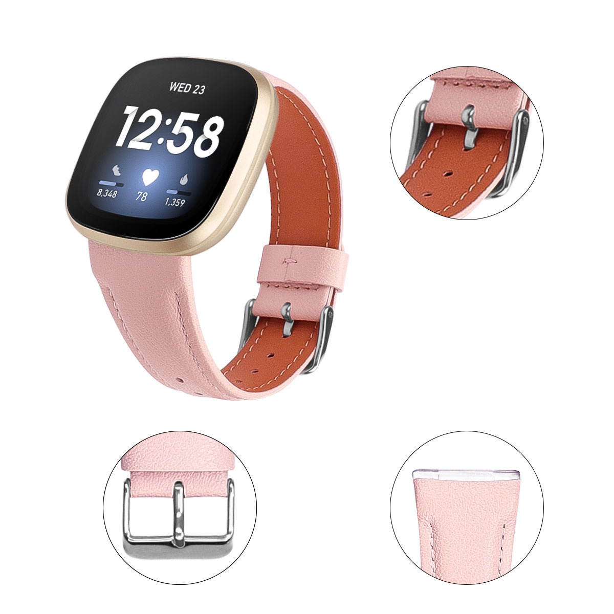 Fitbit Versa 4 / Sense 2 Leer Bandje - Lichtroze