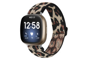 Fitbit Versa 4 / Sense 2 Nylon Stretch Bandje - Leopard