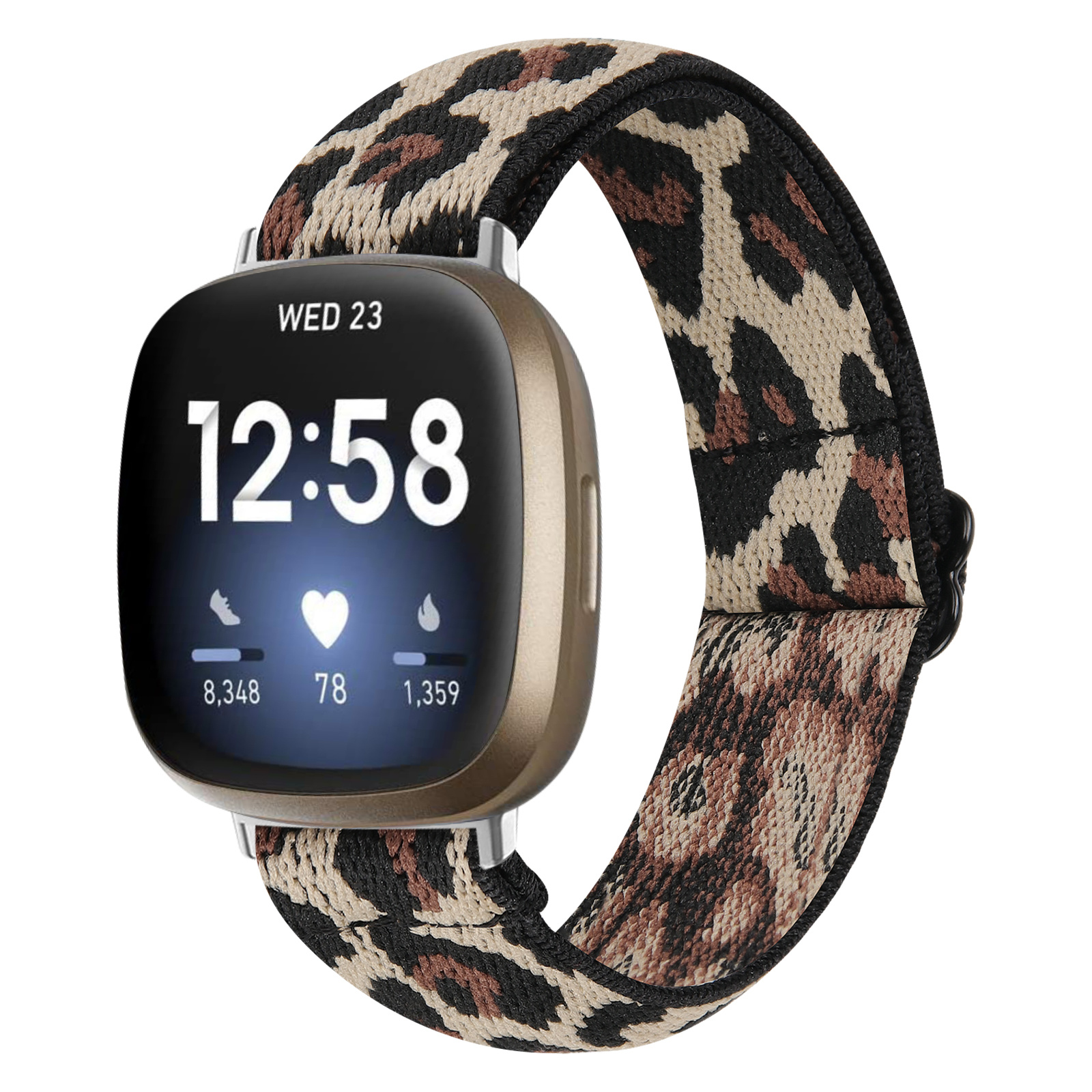 Fitbit Versa 4 / Sense 2 Nylon Stretch Bandje - Leopard