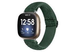Fitbit Versa 4 / Sense 2 Nylon Stretch Bandje - Donkergroen