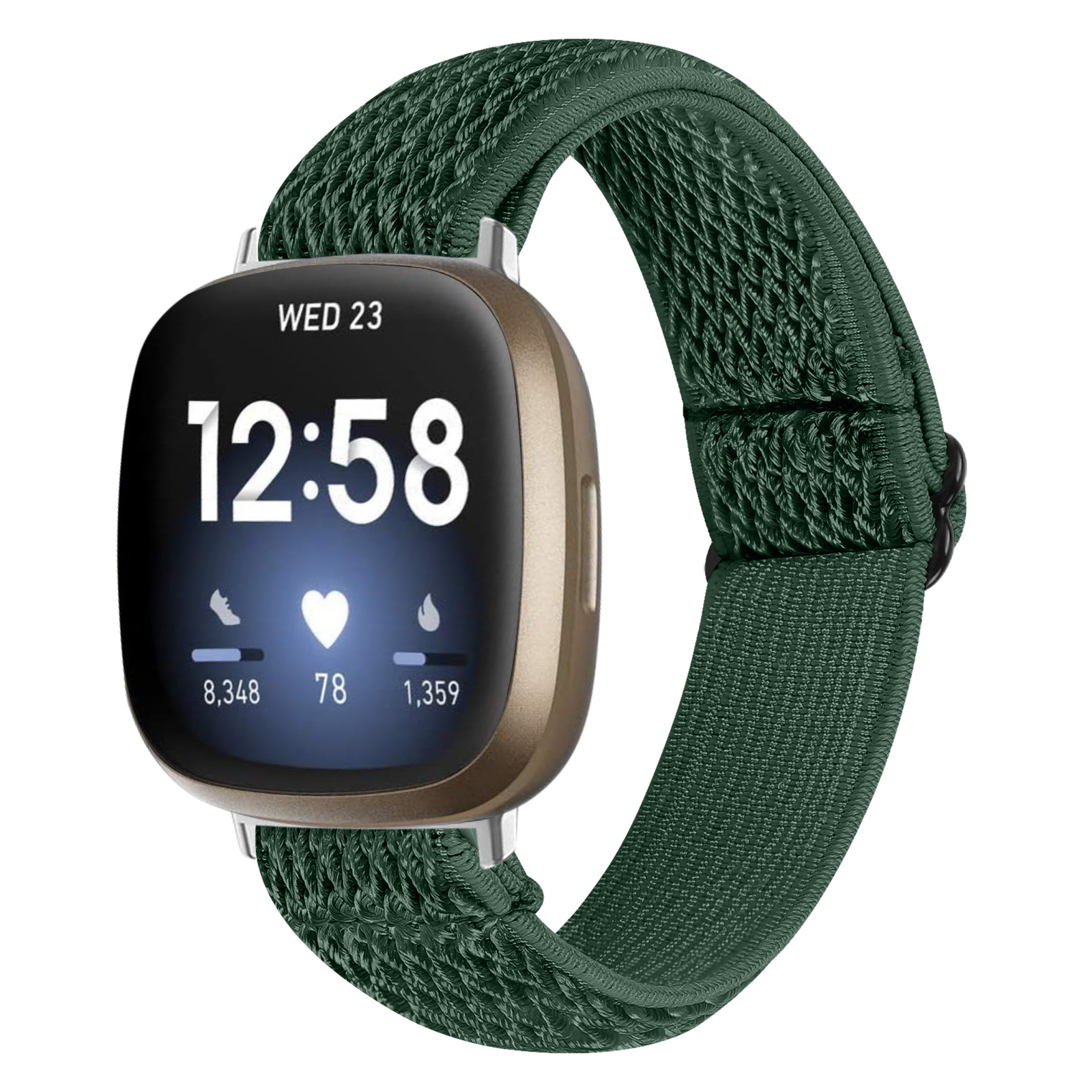 Fitbit Versa 4 / Sense 2 Nylon Stretch Bandje - Donkergroen