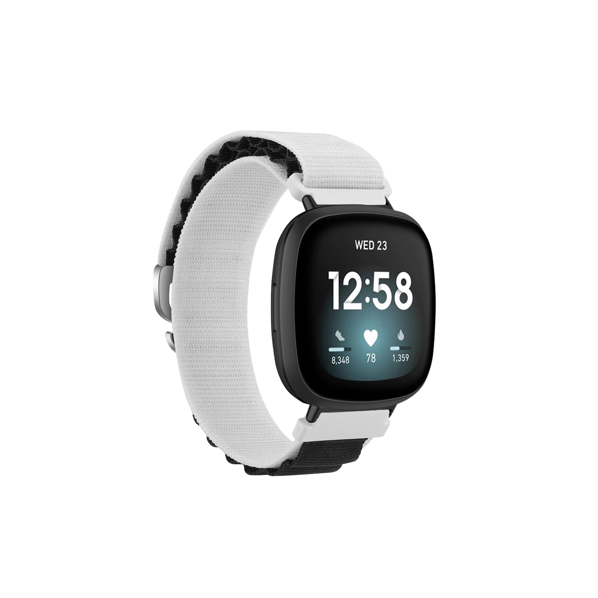 Fitbit Versa 4 / Sense 2 Nylon Loop Bandje - Wit / Zwart