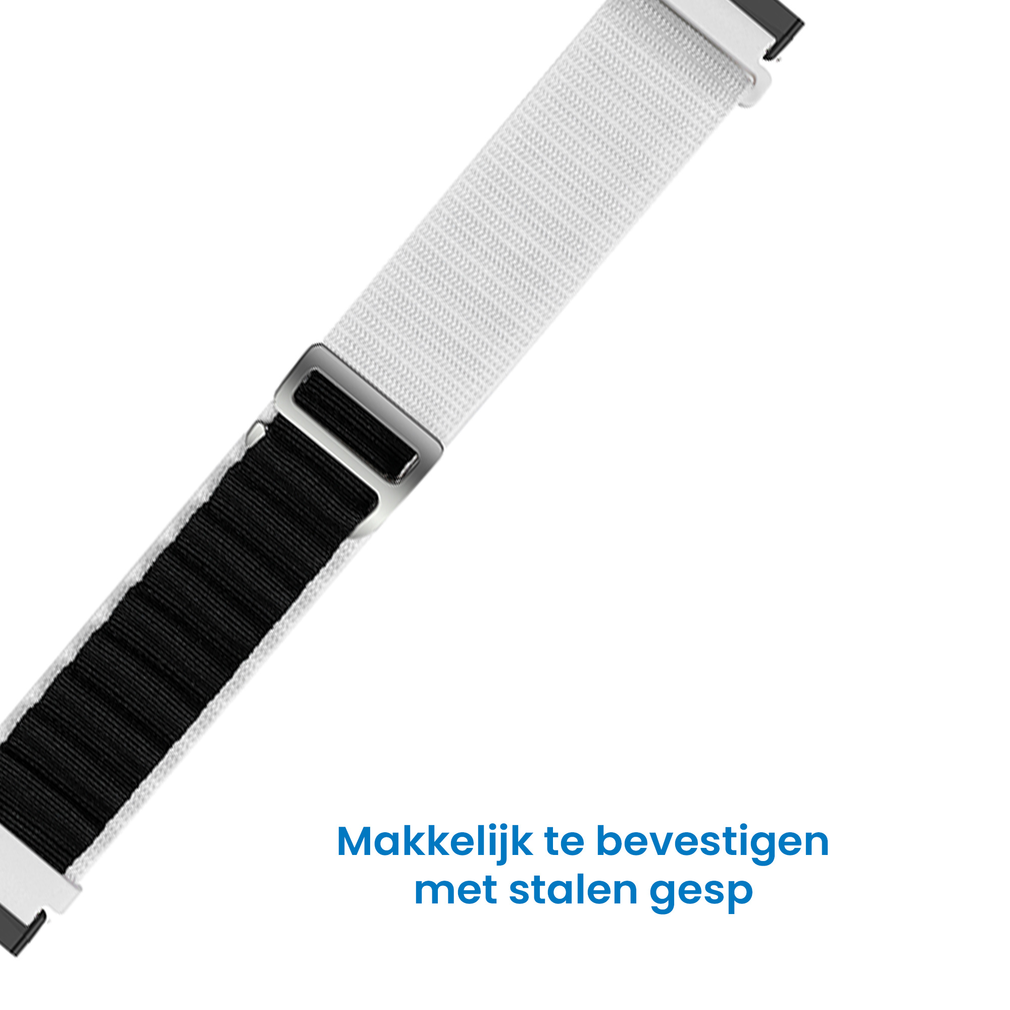 Fitbit Versa 4 / Sense 2 Nylon Loop Bandje - Wit / Zwart