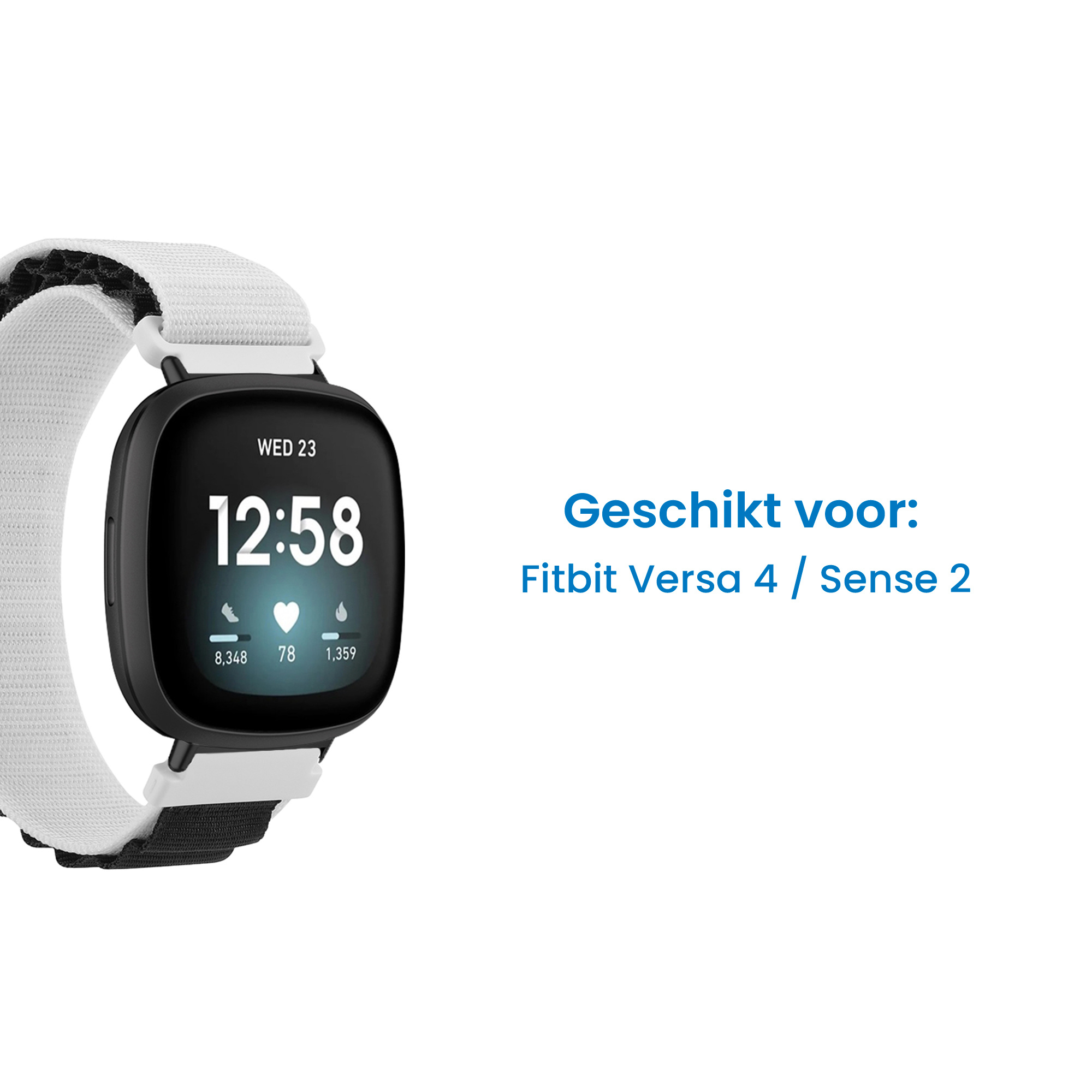 Fitbit Versa 4 / Sense 2 Nylon Loop Bandje - Wit / Zwart