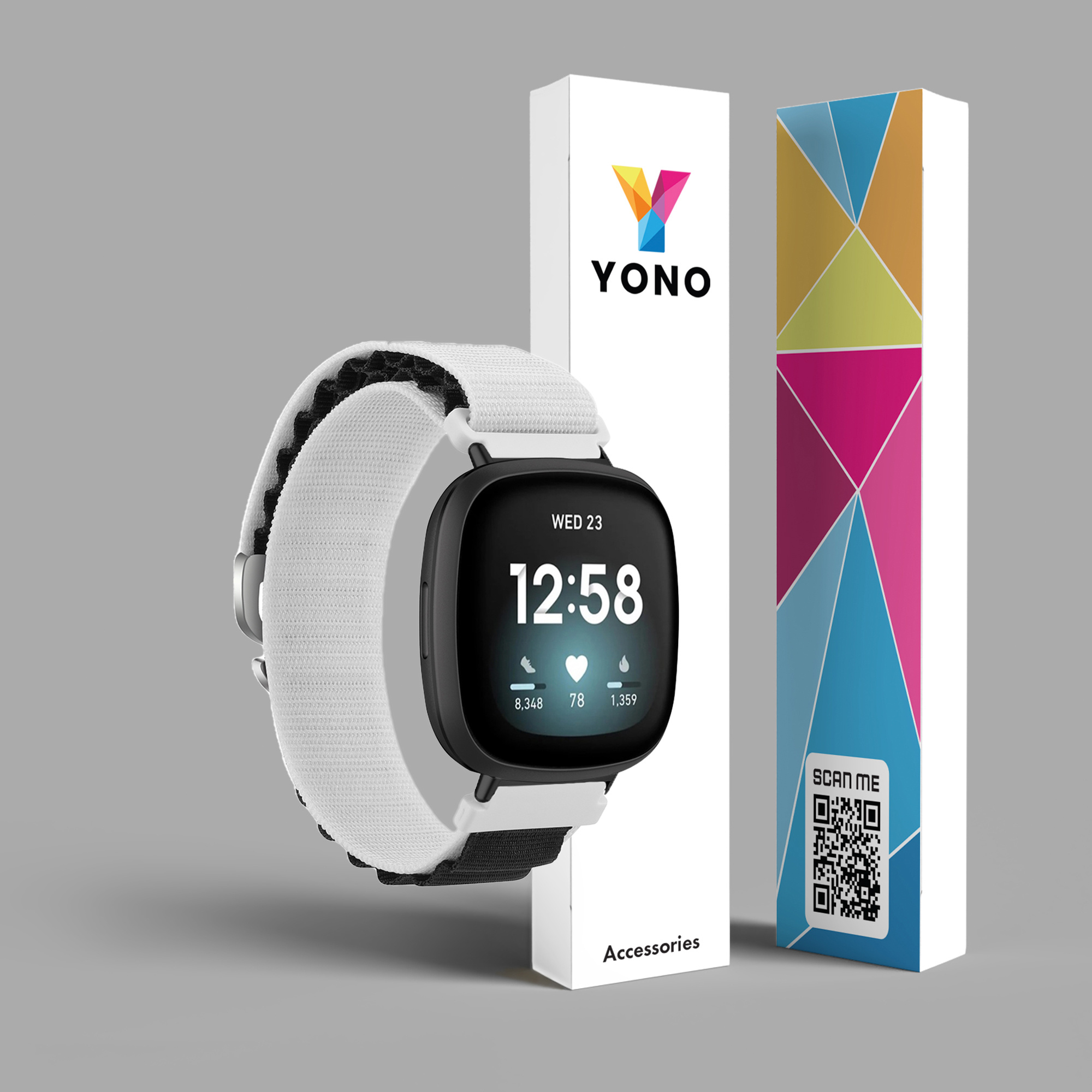 Fitbit Versa 4 / Sense 2 Nylon Loop Bandje - Wit / Zwart