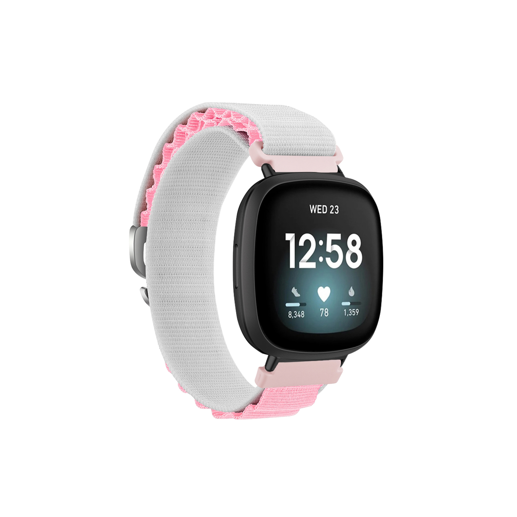 YONO Nylon Loop Bandje geschikt voor Fitbit Versa 4 Sense 2 Wit Roze
