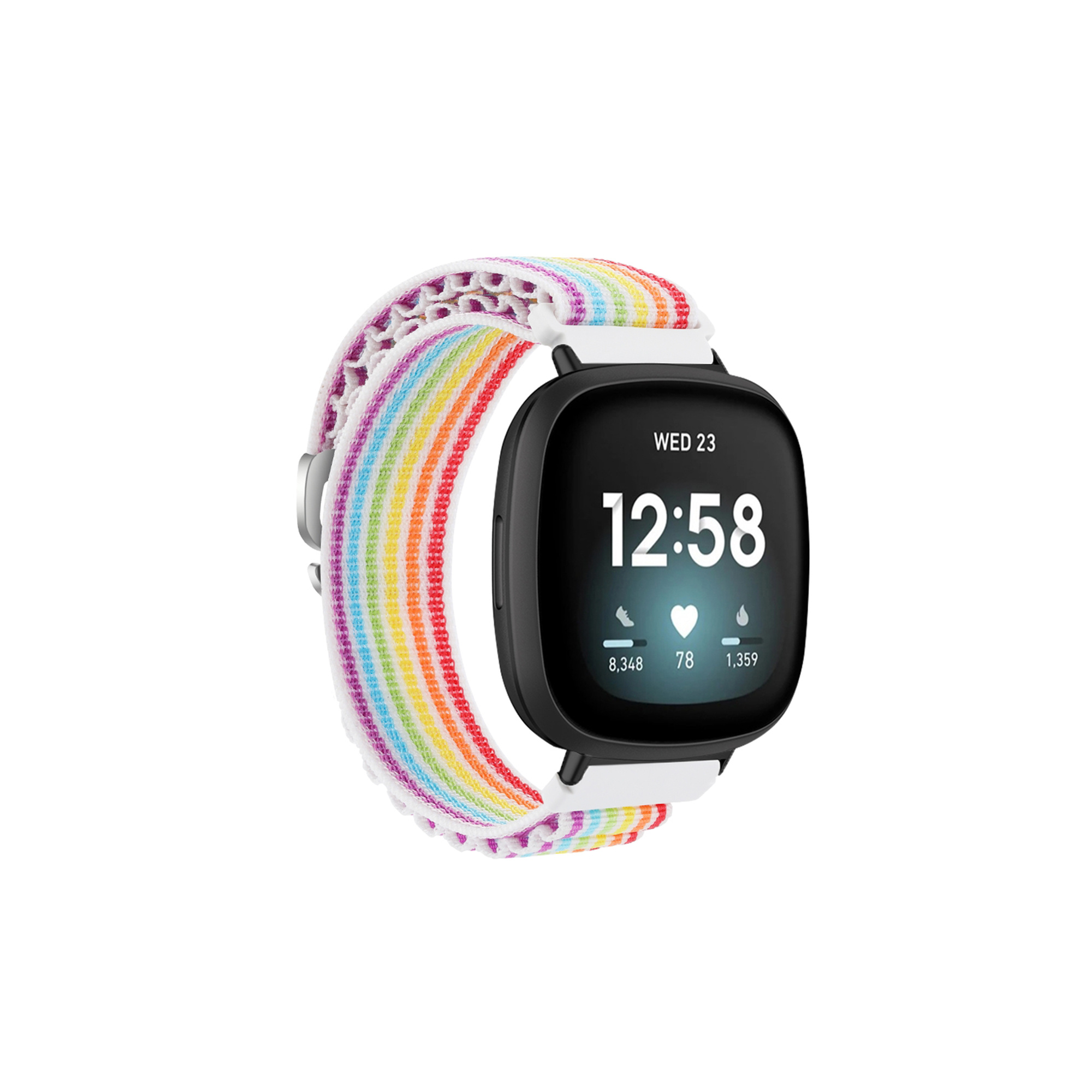 Fitbit Versa 4 / Sense 2 Nylon Loop Bandje - Regenboog