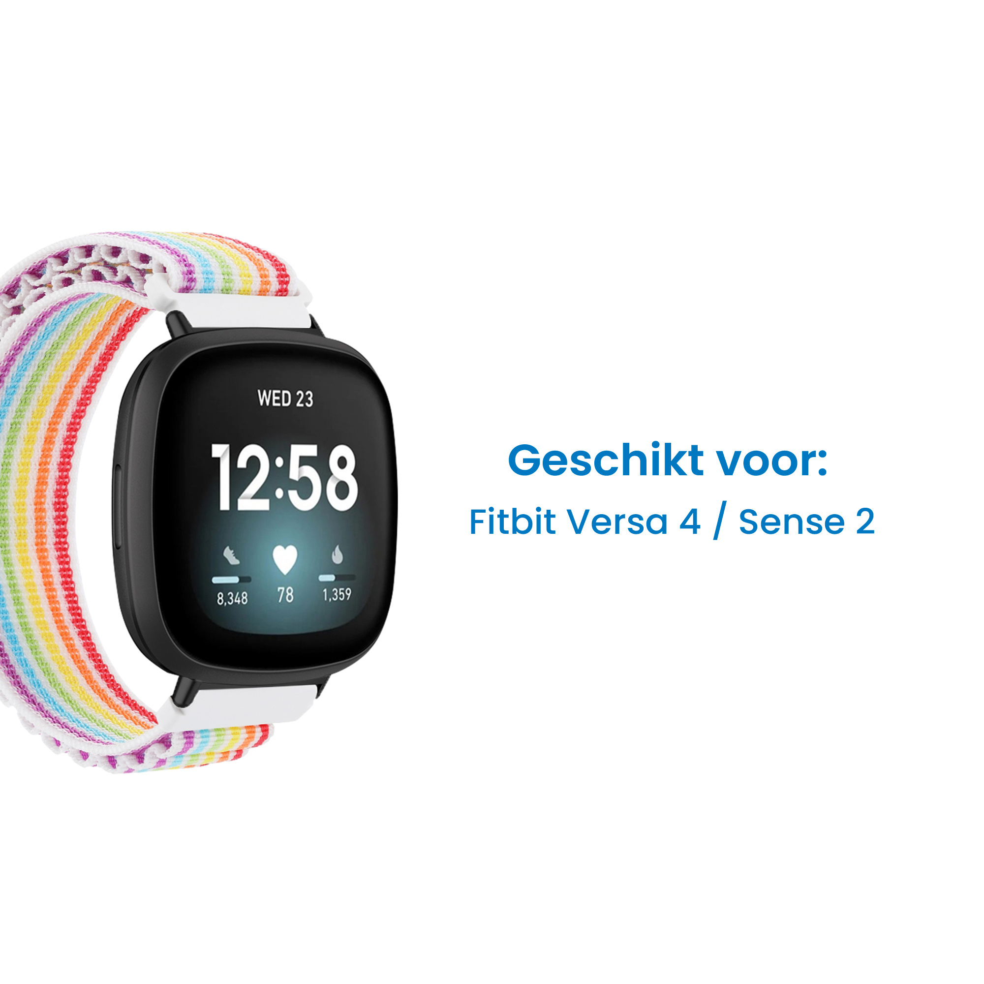 Fitbit Versa 4 / Sense 2 Nylon Loop Bandje - Regenboog