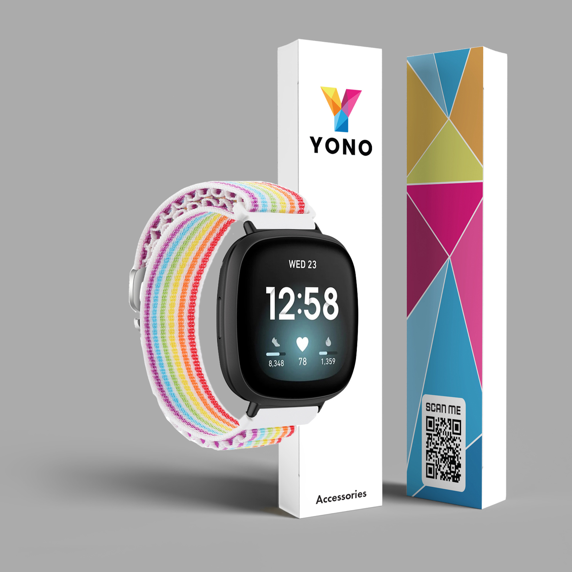 Fitbit Versa 4 / Sense 2 Nylon Loop Bandje - Regenboog