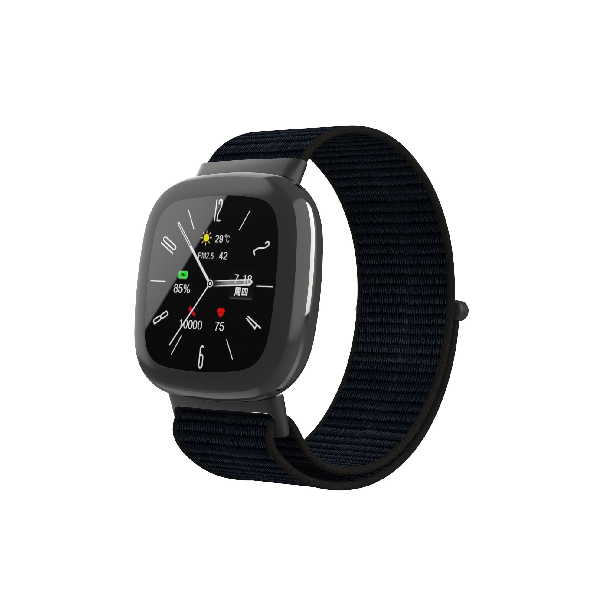 Fitbit Versa 4 / Sense 2 Nylon Velcro Bandje - Zwart