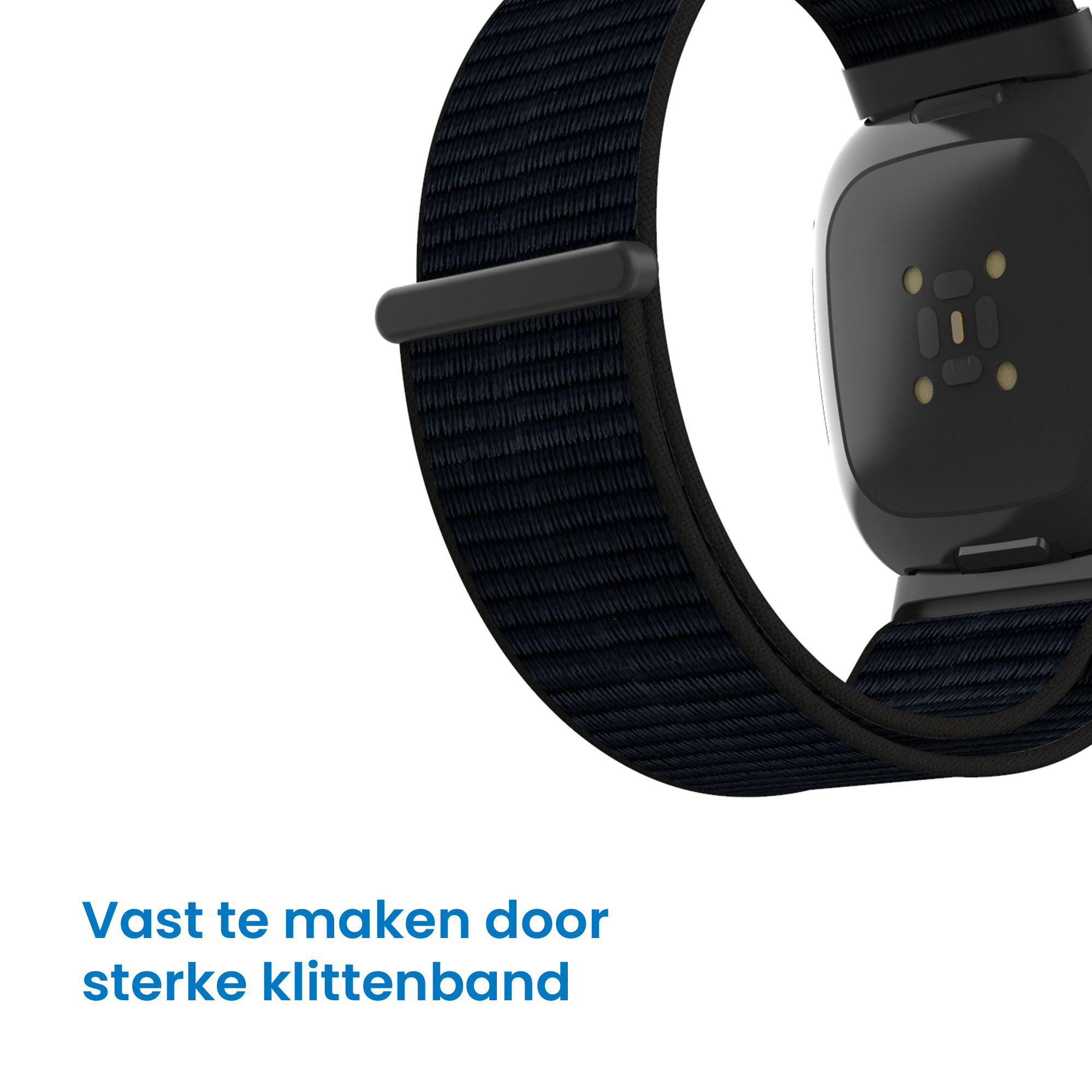 Fitbit Versa 4 / Sense 2 Nylon Velcro Bandje - Zwart