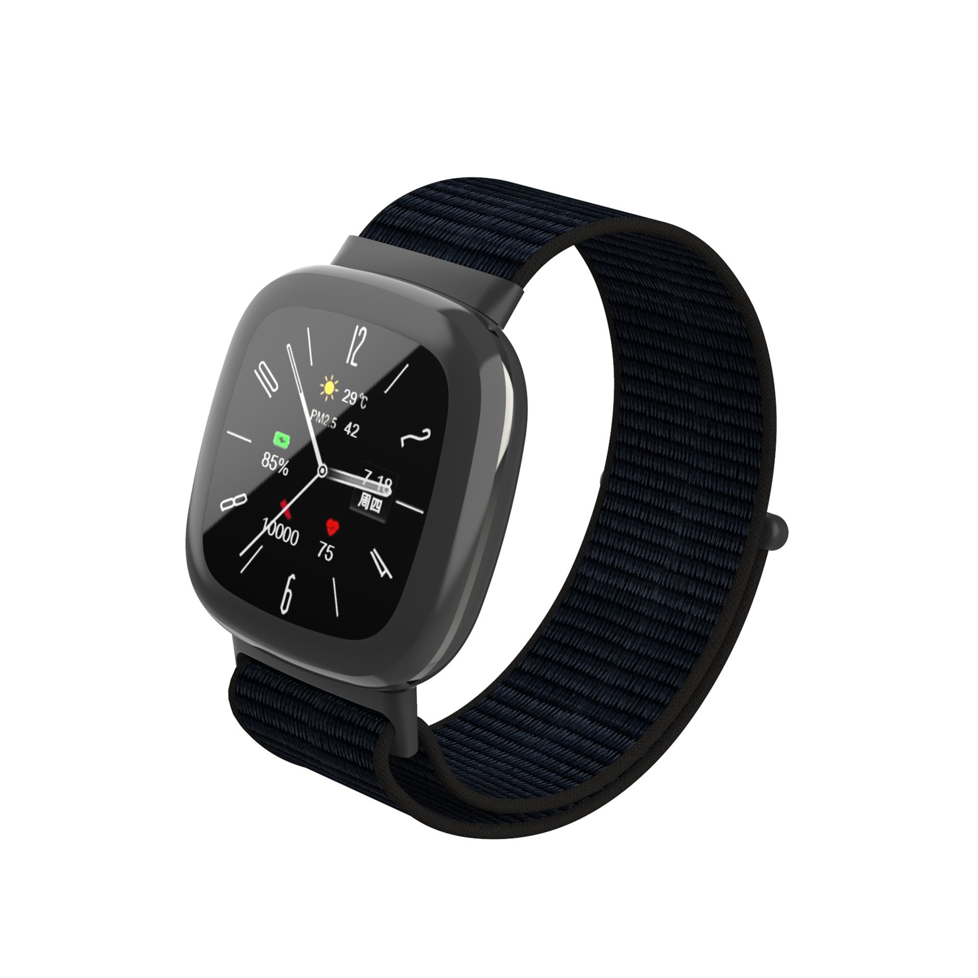 Fitbit Versa 4 / Sense 2 Nylon Velcro Bandje - Zwart