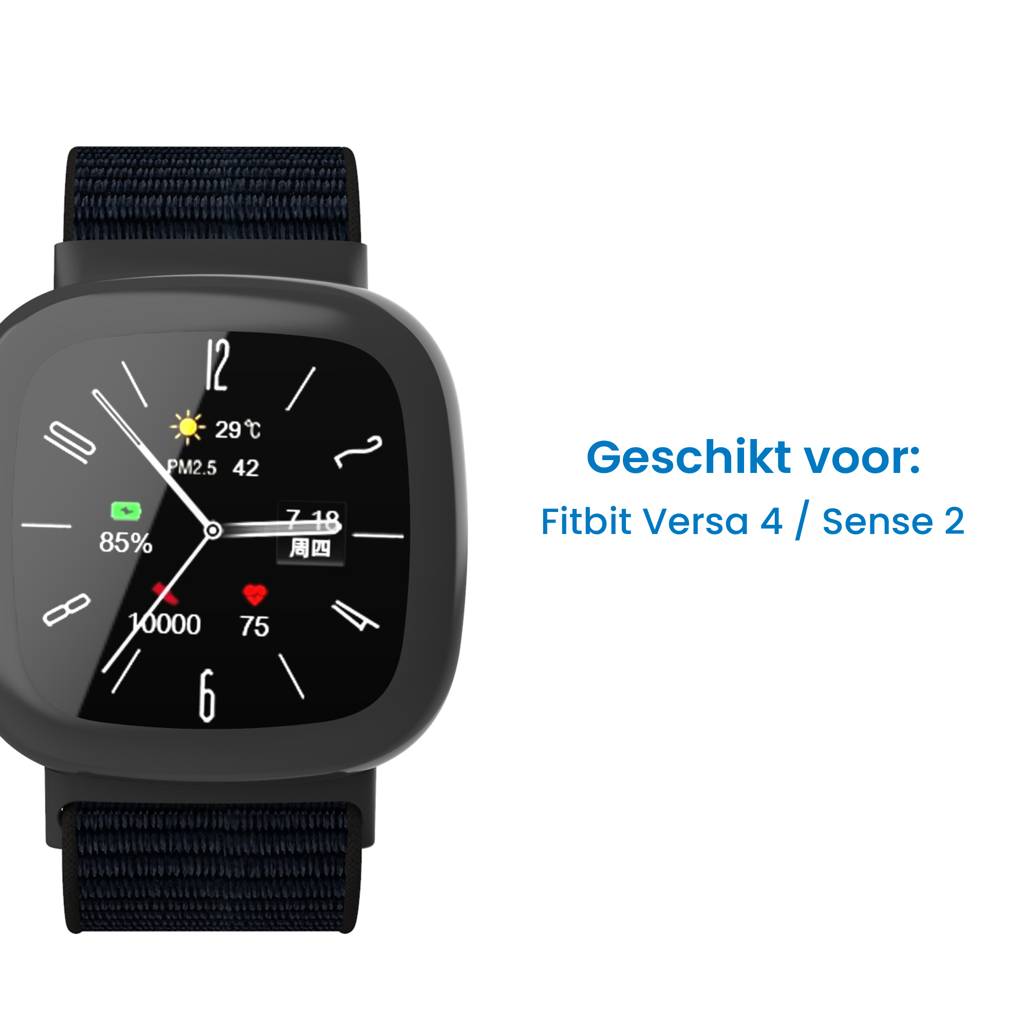 Fitbit Versa 4 / Sense 2 Nylon Velcro Bandje - Zwart