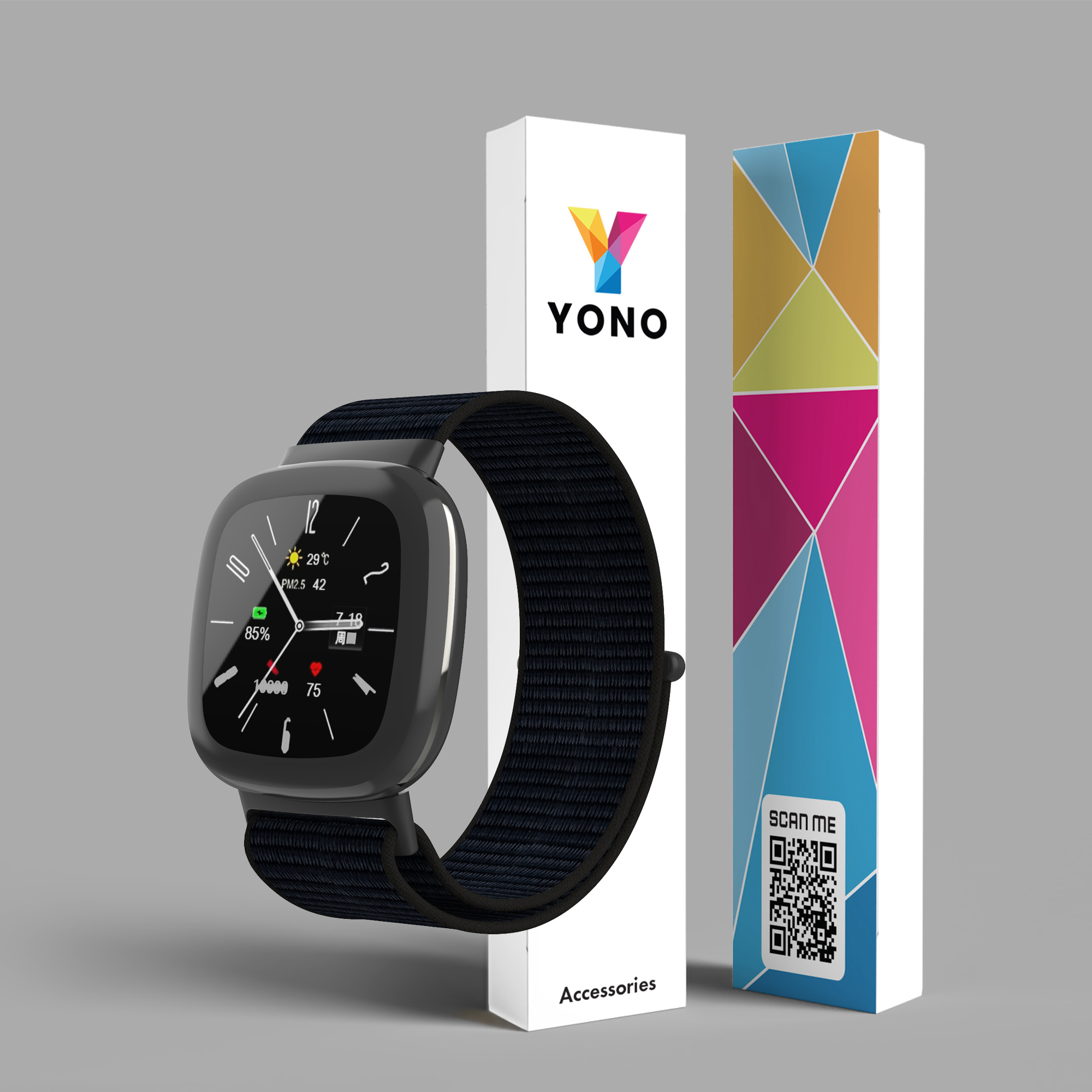 Fitbit Versa 4 / Sense 2 Nylon Velcro Bandje - Zwart