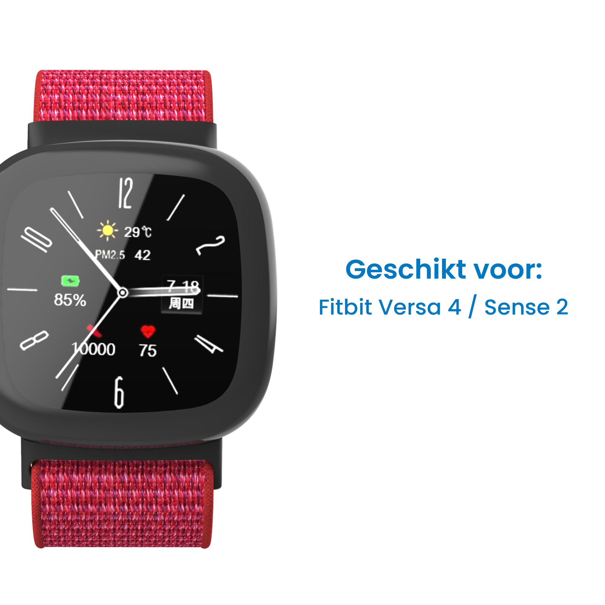 Fitbit Versa 4 / Sense 2 Nylon Velcro Bandje - Rood
