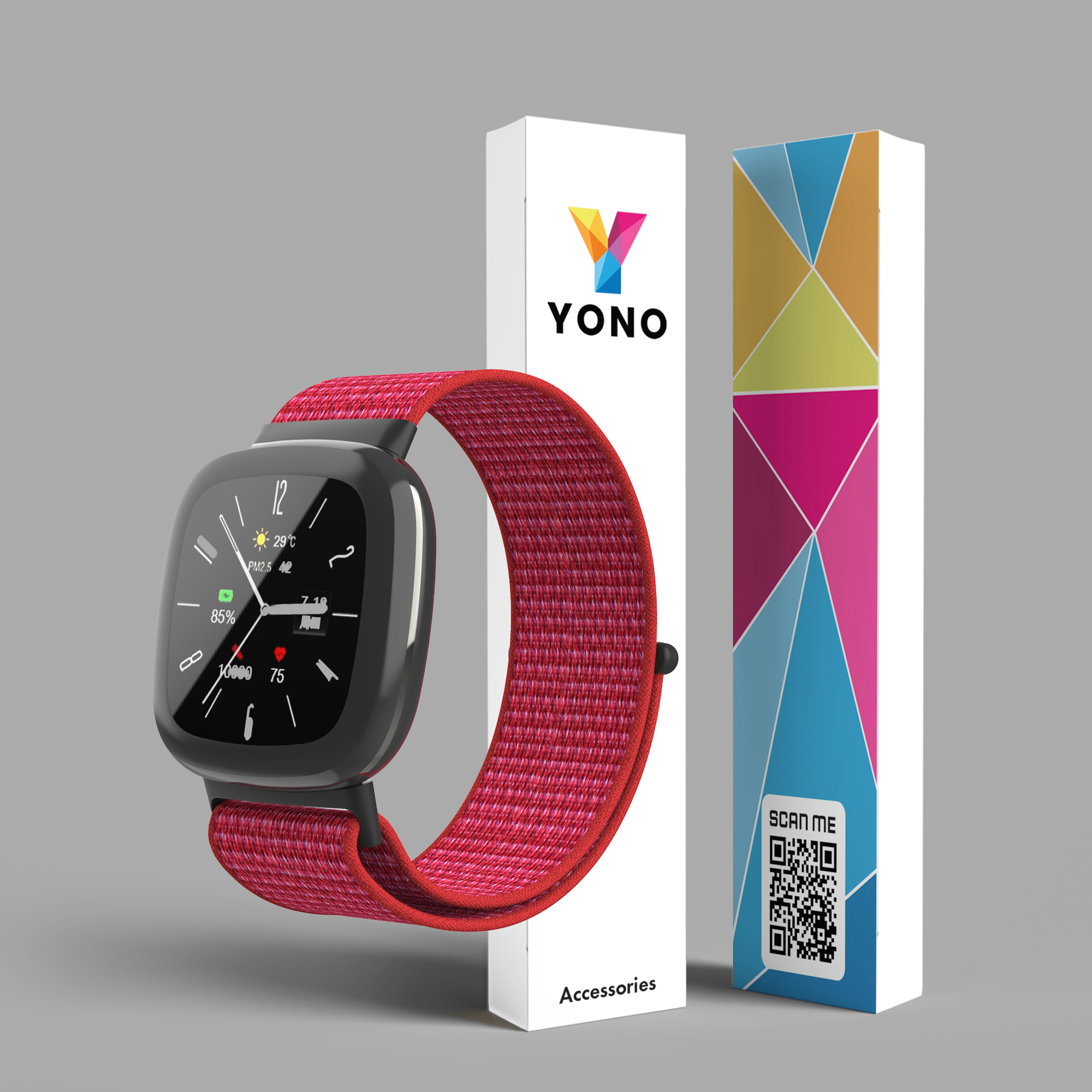 Fitbit Versa 4 / Sense 2 Nylon Velcro Bandje - Rood