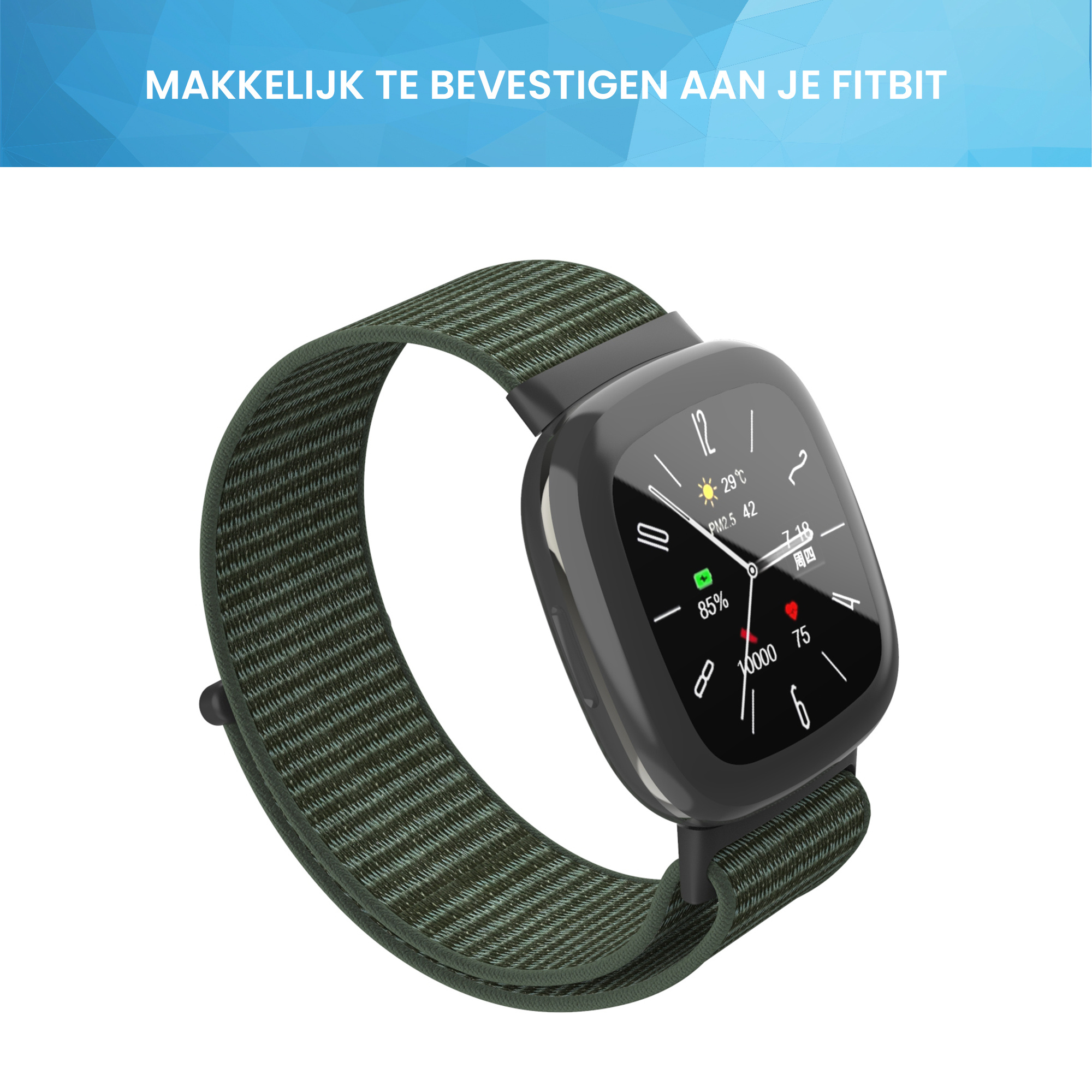 Fitbit Versa 4 / Sense 2 Nylon Velcro Bandje - Donkergroen